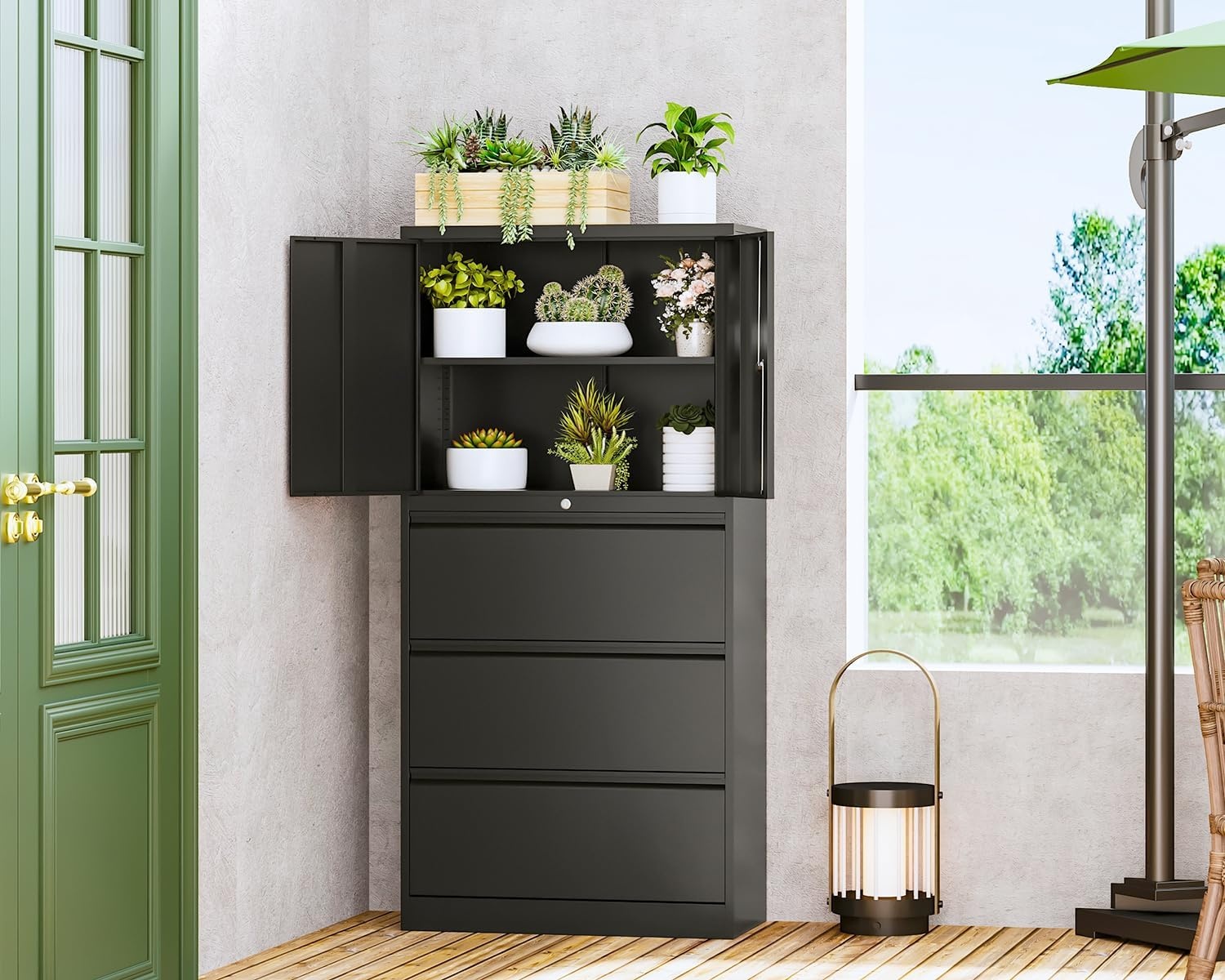 image:imageLetaya 3 Drawer Metal Storage Cabinets for Home OfficeFile Cabinet with Lock and 2 Adjust ShelvesHang Filing LegalLetterA4F4 SizeBlackBlack