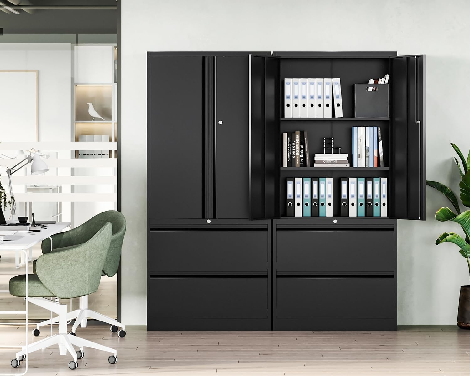 image:imageLetaya 3 Drawer Metal Storage Cabinets for Home OfficeFile Cabinet with Lock and 2 Adjust ShelvesHang Filing LegalLetterA4F4 SizeBlackBlack