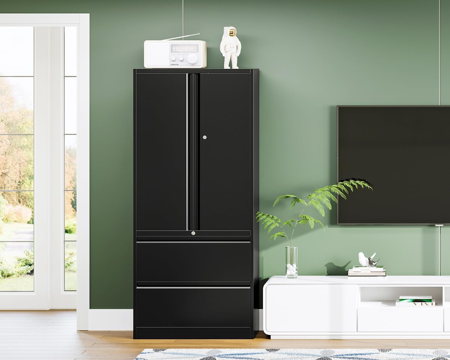 image:imageLetaya 3 Drawer Metal Storage Cabinets for Home OfficeFile Cabinet with Lock and 2 Adjust ShelvesHang Filing LegalLetterA4F4 SizeBlackBlack