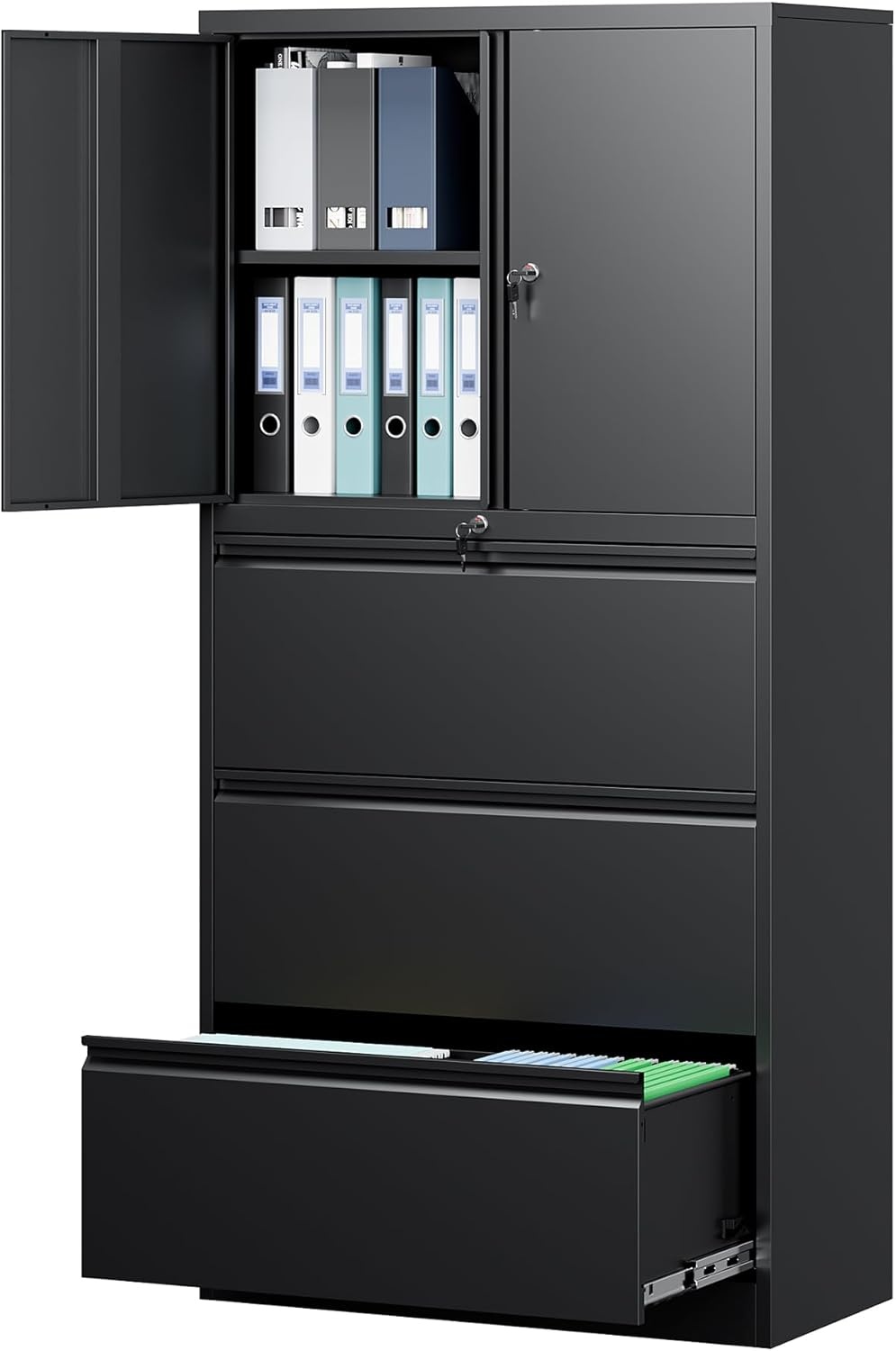 image:imageLetaya 3 Drawer Metal Storage Cabinets for Home OfficeFile Cabinet with Lock and 2 Adjust ShelvesHang Filing LegalLetterA4F4 SizeBlackBlack