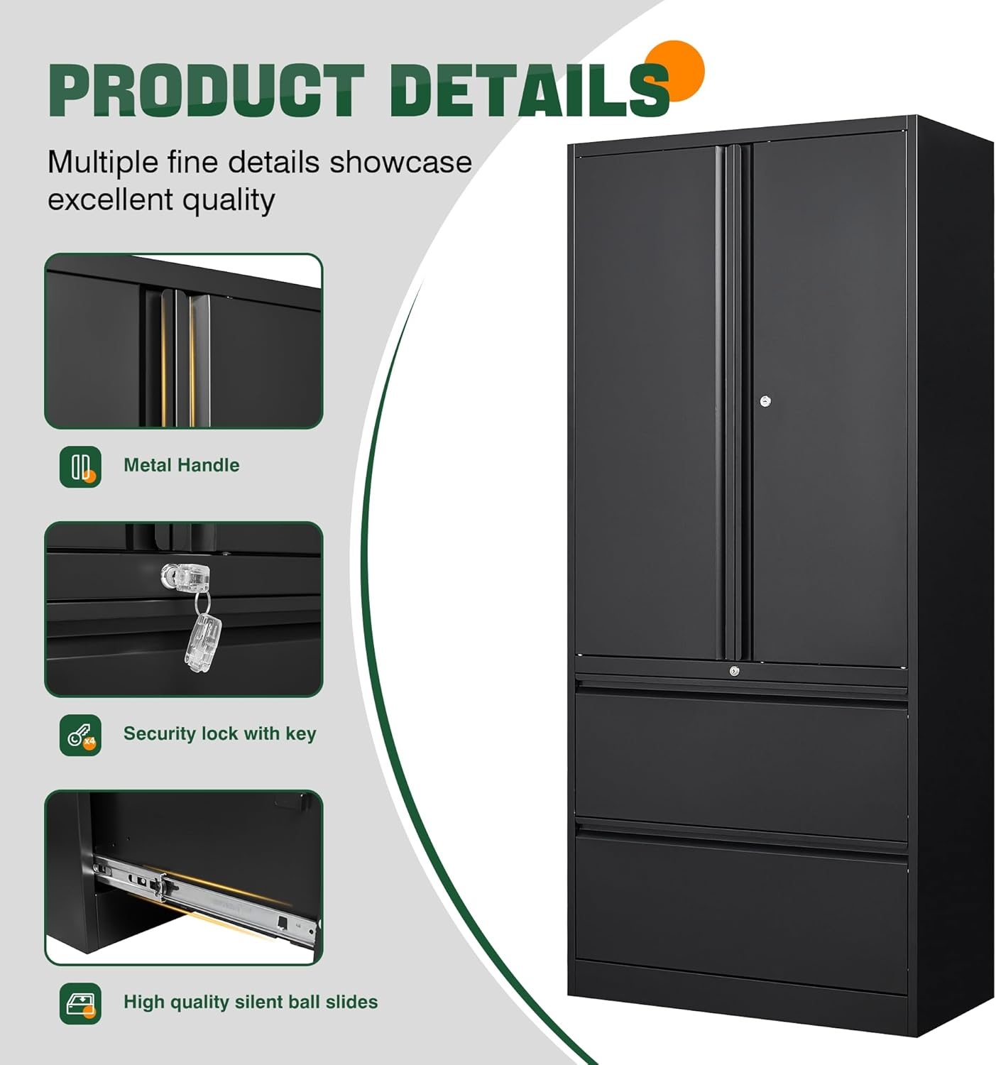 image:imageLetaya 3 Drawer Metal Storage Cabinets for Home OfficeFile Cabinet with Lock and 2 Adjust ShelvesHang Filing LegalLetterA4F4 SizeBlackBlack