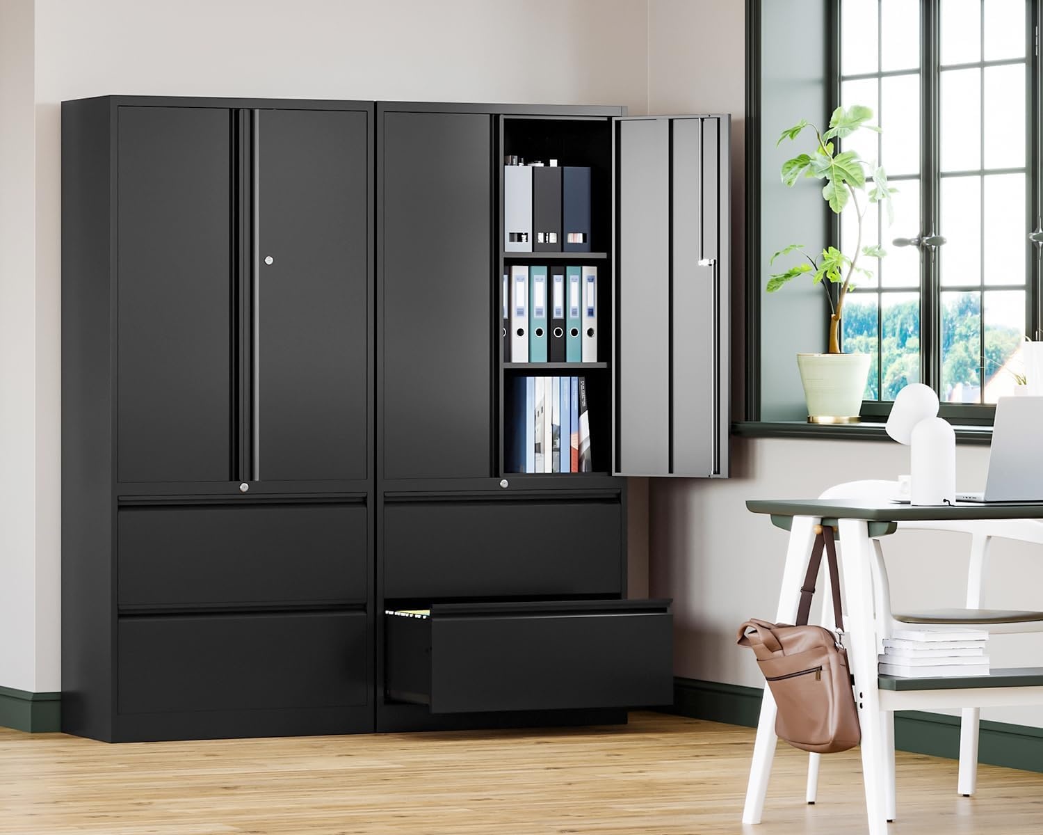 image:imageLetaya 3 Drawer Metal Storage Cabinets for Home OfficeFile Cabinet with Lock and 2 Adjust ShelvesHang Filing LegalLetterA4F4 SizeBlackBlack