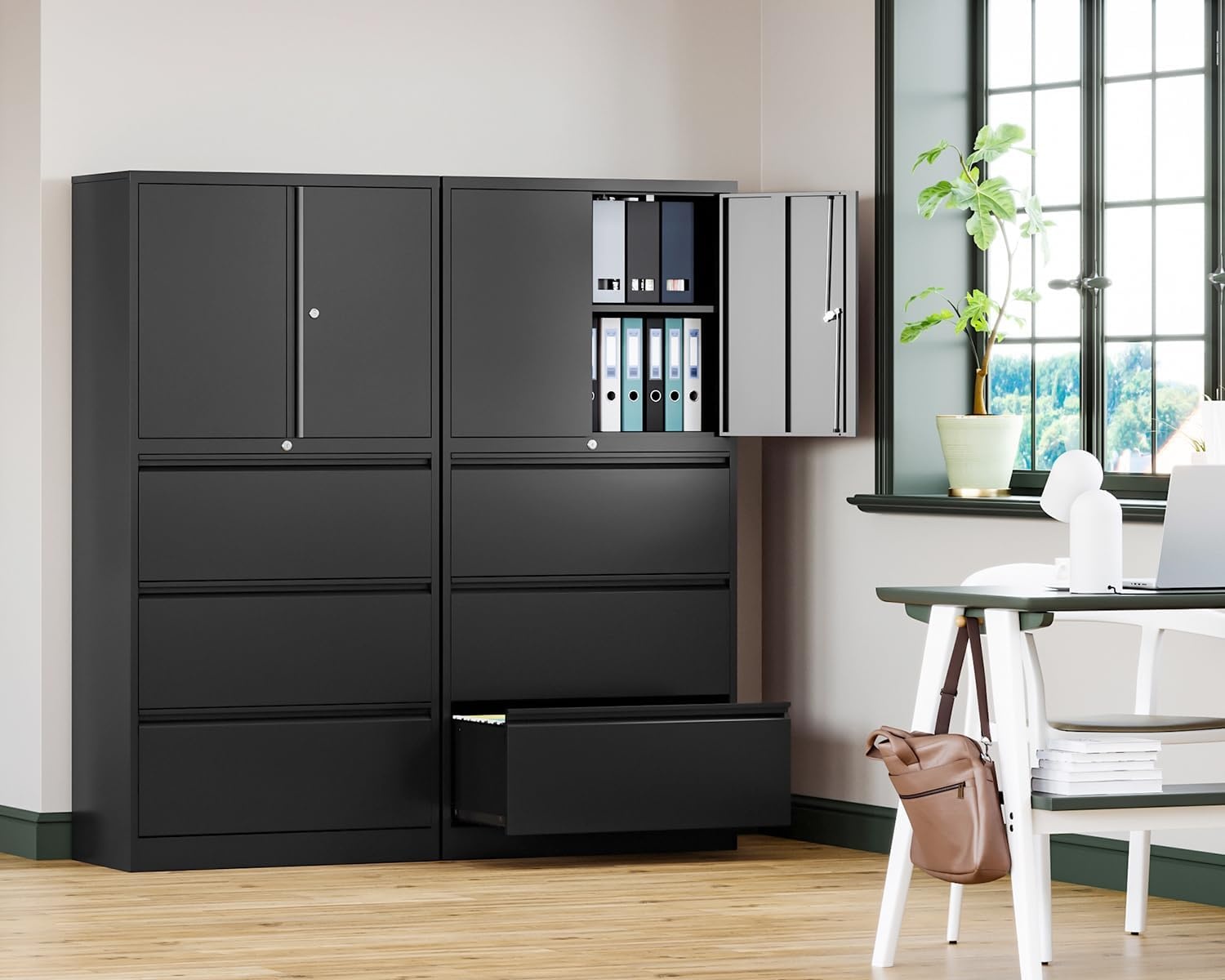 image:imageLetaya 3 Drawer Metal Storage Cabinets for Home OfficeFile Cabinet with Lock and 2 Adjust ShelvesHang Filing LegalLetterA4F4 SizeBlackBlack