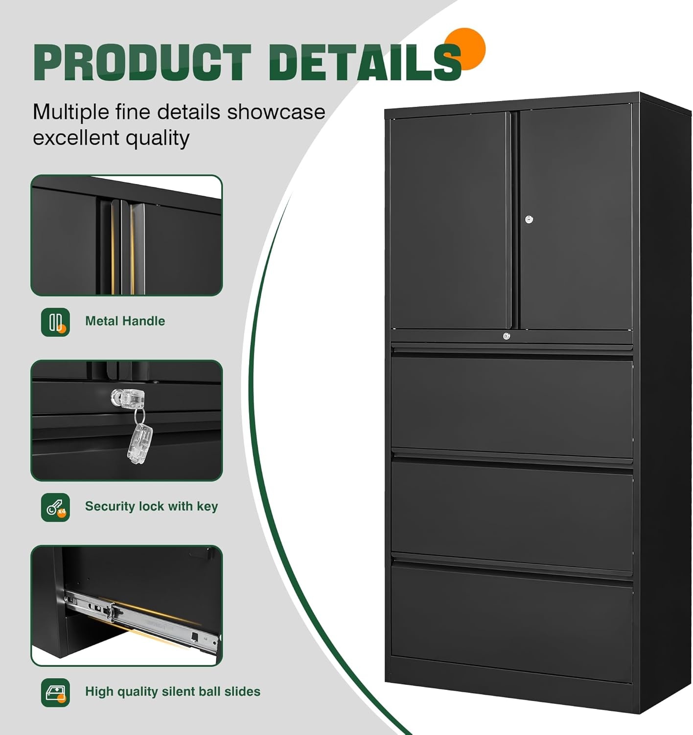 image:imageLetaya 3 Drawer Metal Storage Cabinets for Home OfficeFile Cabinet with Lock and 2 Adjust ShelvesHang Filing LegalLetterA4F4 SizeBlackBlack