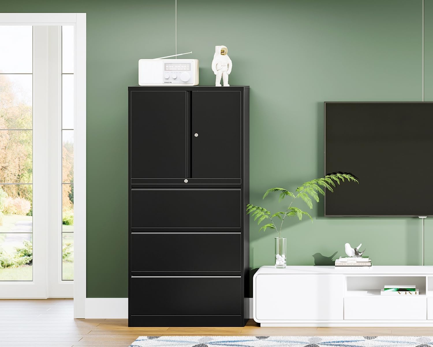 image:imageLetaya 3 Drawer Metal Storage Cabinets for Home OfficeFile Cabinet with Lock and 2 Adjust ShelvesHang Filing LegalLetterA4F4 SizeBlackBlack