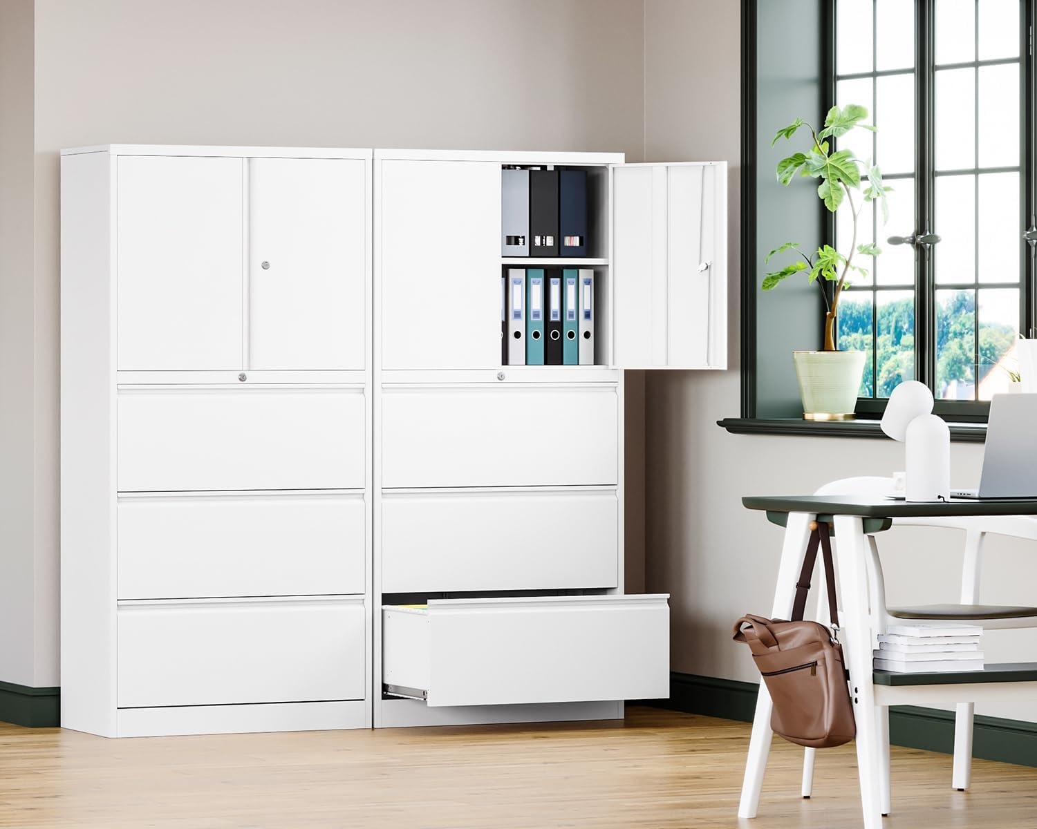 image:imageLetaya 3 Drawer Metal Storage Cabinets for Home OfficeFile Cabinet with Lock and 2 Adjust ShelvesHang Filing LegalLetterA4F4 SizeBlackWhite