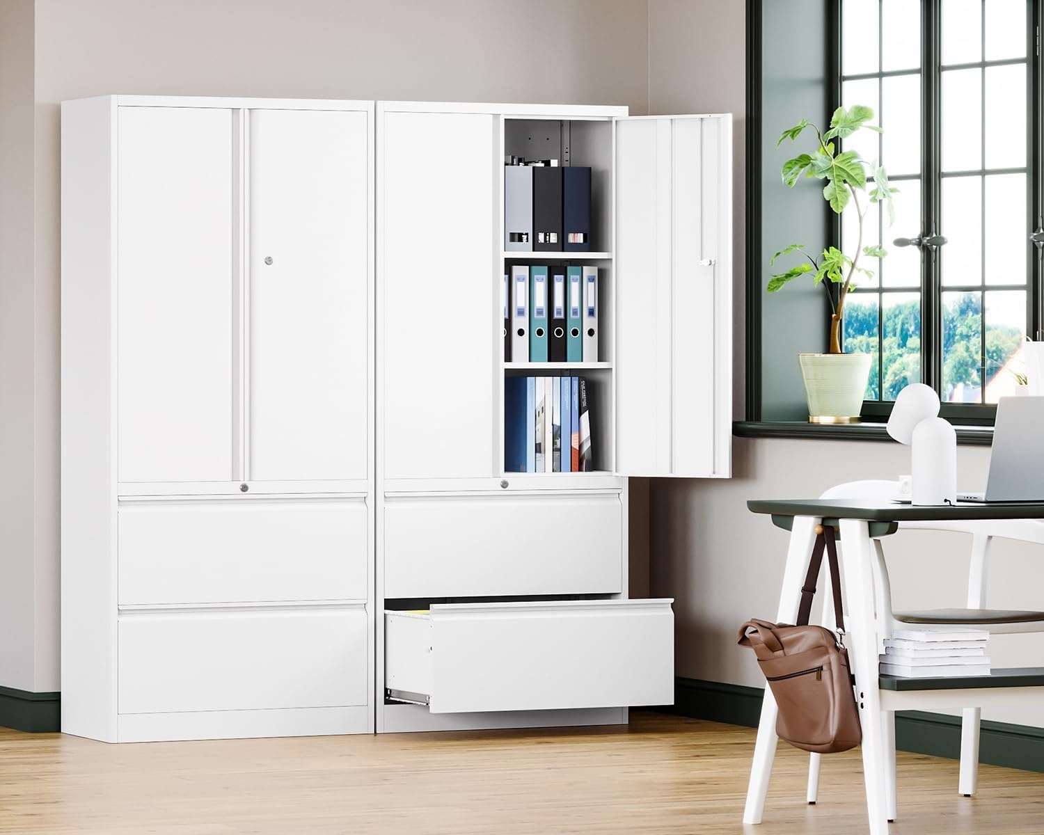 image:imageLetaya 3 Drawer Metal Storage Cabinets for Home OfficeFile Cabinet with Lock and 2 Adjust ShelvesHang Filing LegalLetterA4F4 SizeBlackWhite