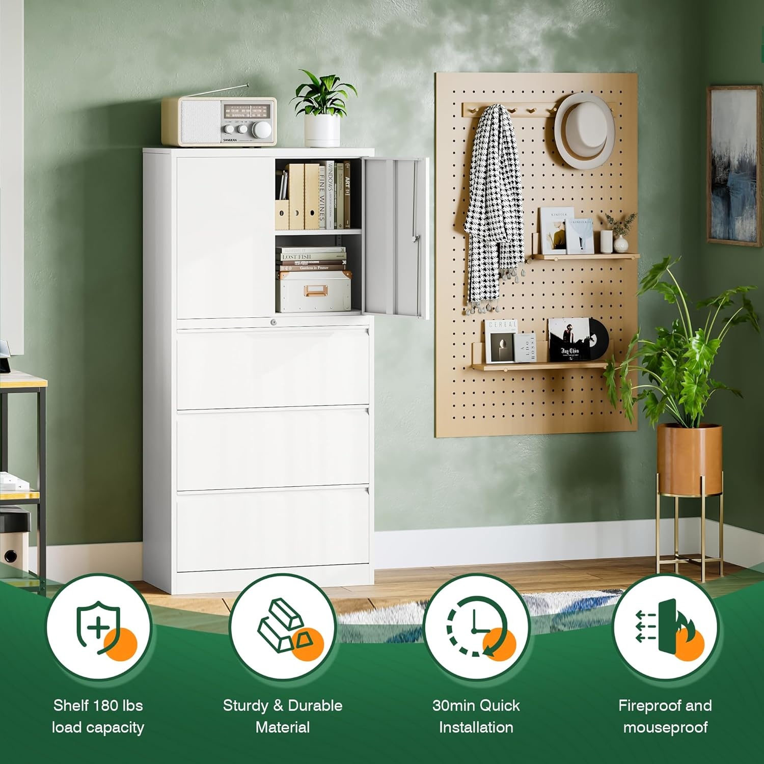 image:imageLetaya 3 Drawer Metal Storage Cabinets for Home OfficeFile Cabinet with Lock and 2 Adjust ShelvesHang Filing LegalLetterA4F4 SizeBlackWhite