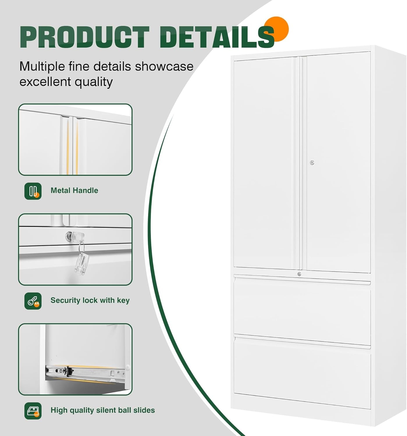 image:imageLetaya 3 Drawer Metal Storage Cabinets for Home OfficeFile Cabinet with Lock and 2 Adjust ShelvesHang Filing LegalLetterA4F4 SizeBlackWhite
