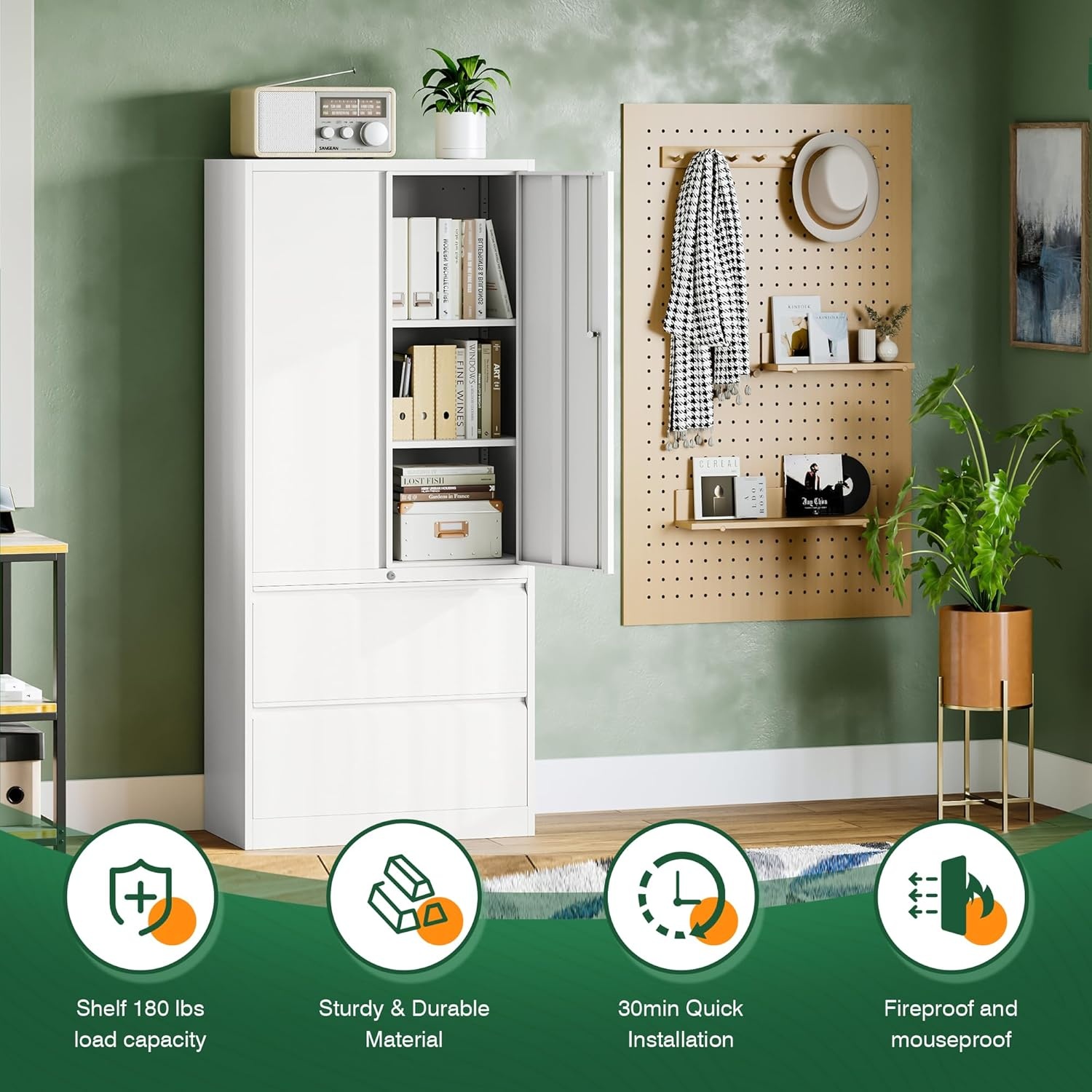 image:imageLetaya 3 Drawer Metal Storage Cabinets for Home OfficeFile Cabinet with Lock and 2 Adjust ShelvesHang Filing LegalLetterA4F4 SizeBlackWhite