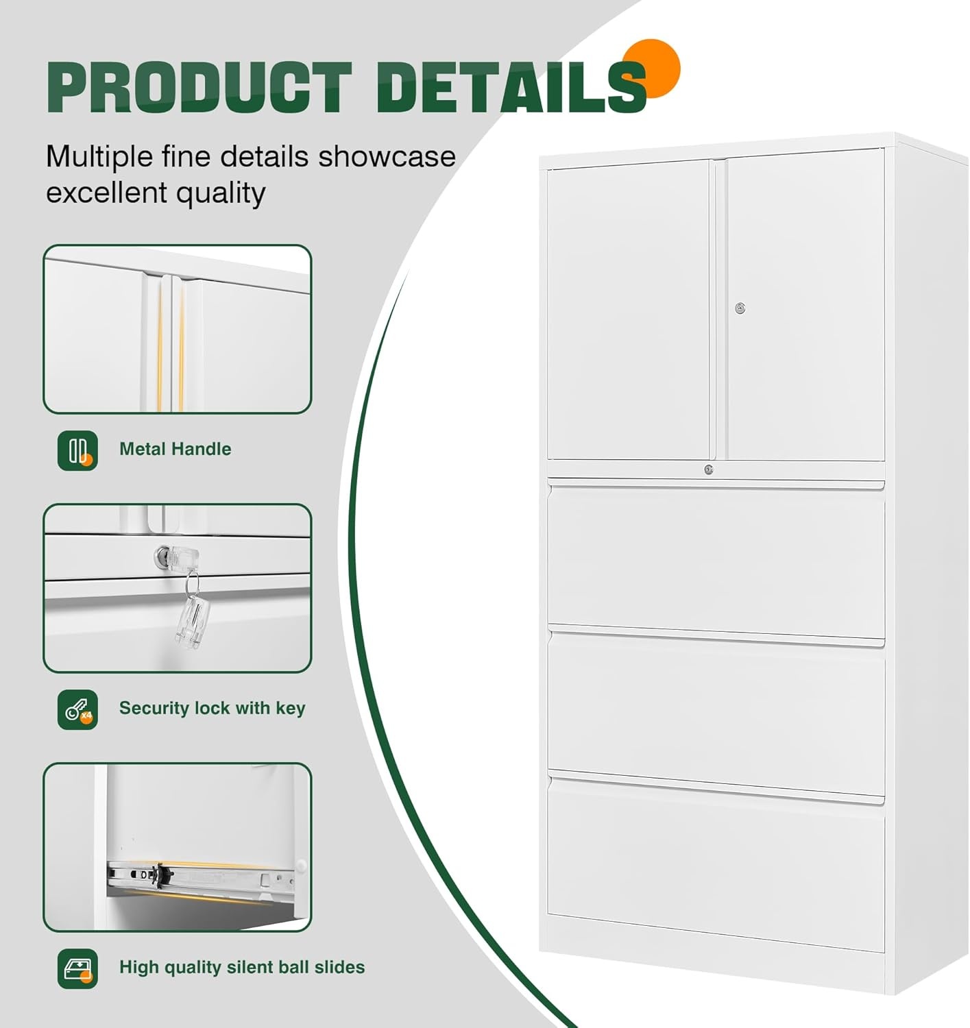 image:imageLetaya 3 Drawer Metal Storage Cabinets for Home OfficeFile Cabinet with Lock and 2 Adjust ShelvesHang Filing LegalLetterA4F4 SizeBlackWhite