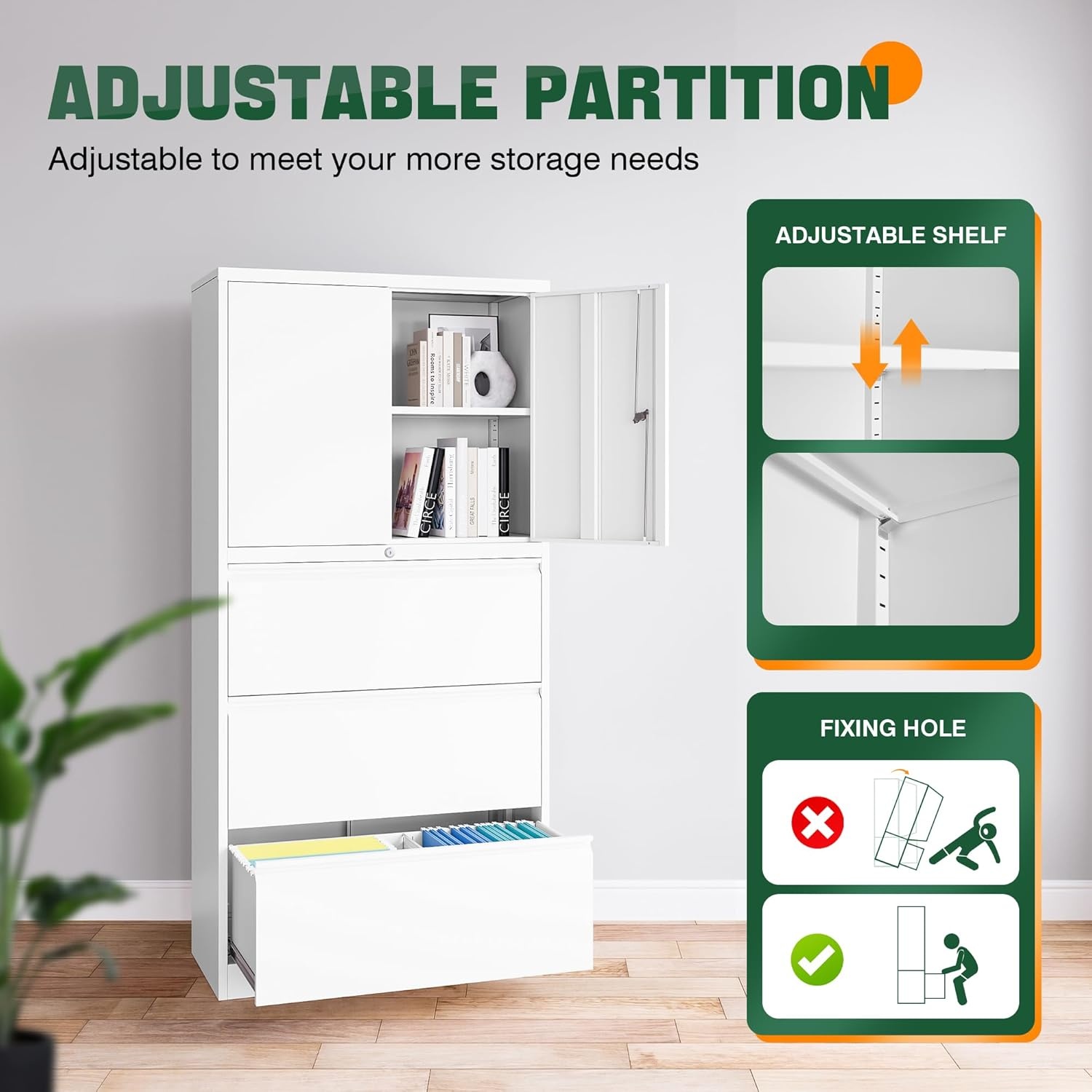 image:imageLetaya 3 Drawer Metal Storage Cabinets for Home OfficeFile Cabinet with Lock and 2 Adjust ShelvesHang Filing LegalLetterA4F4 SizeBlackWhite