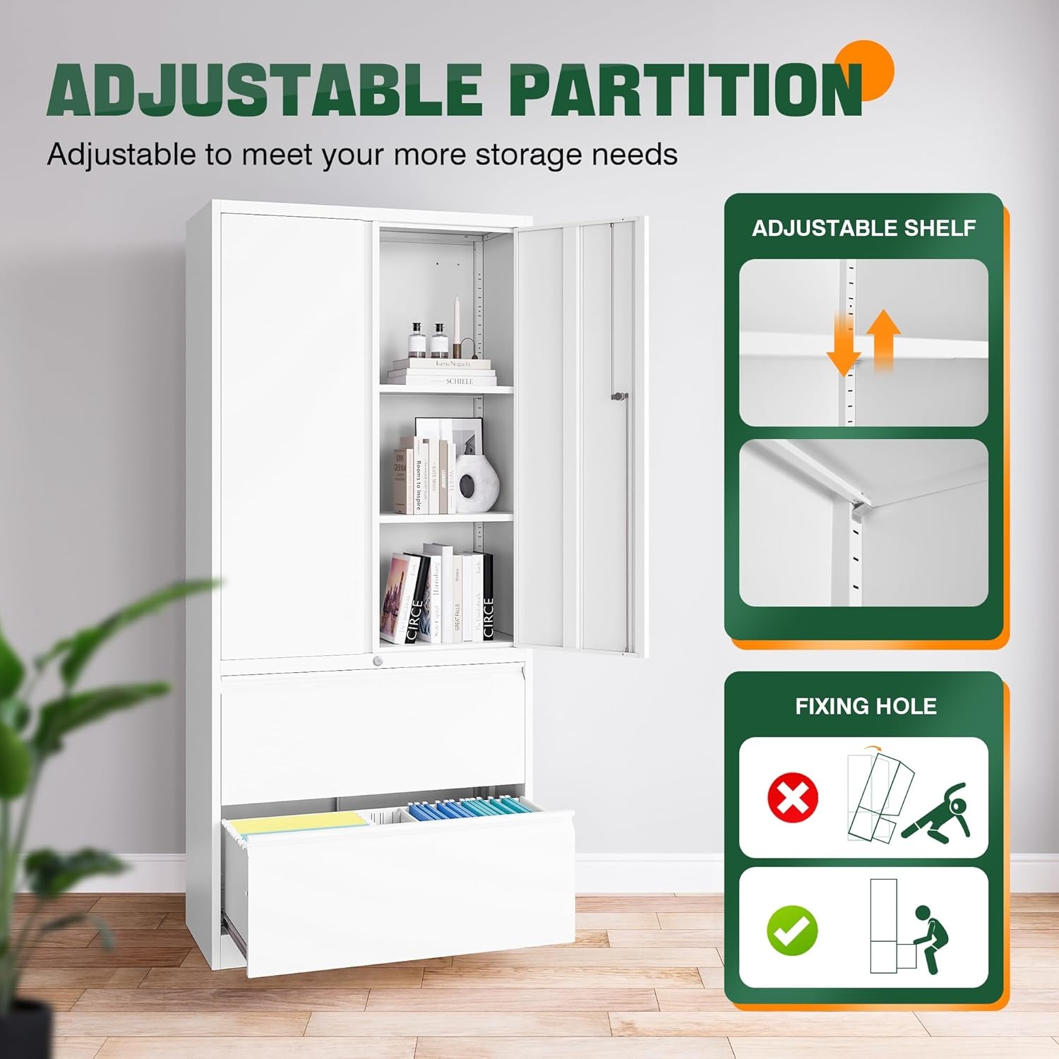 image:imageLetaya 3 Drawer Metal Storage Cabinets for Home OfficeFile Cabinet with Lock and 2 Adjust ShelvesHang Filing LegalLetterA4F4 SizeBlackWhite