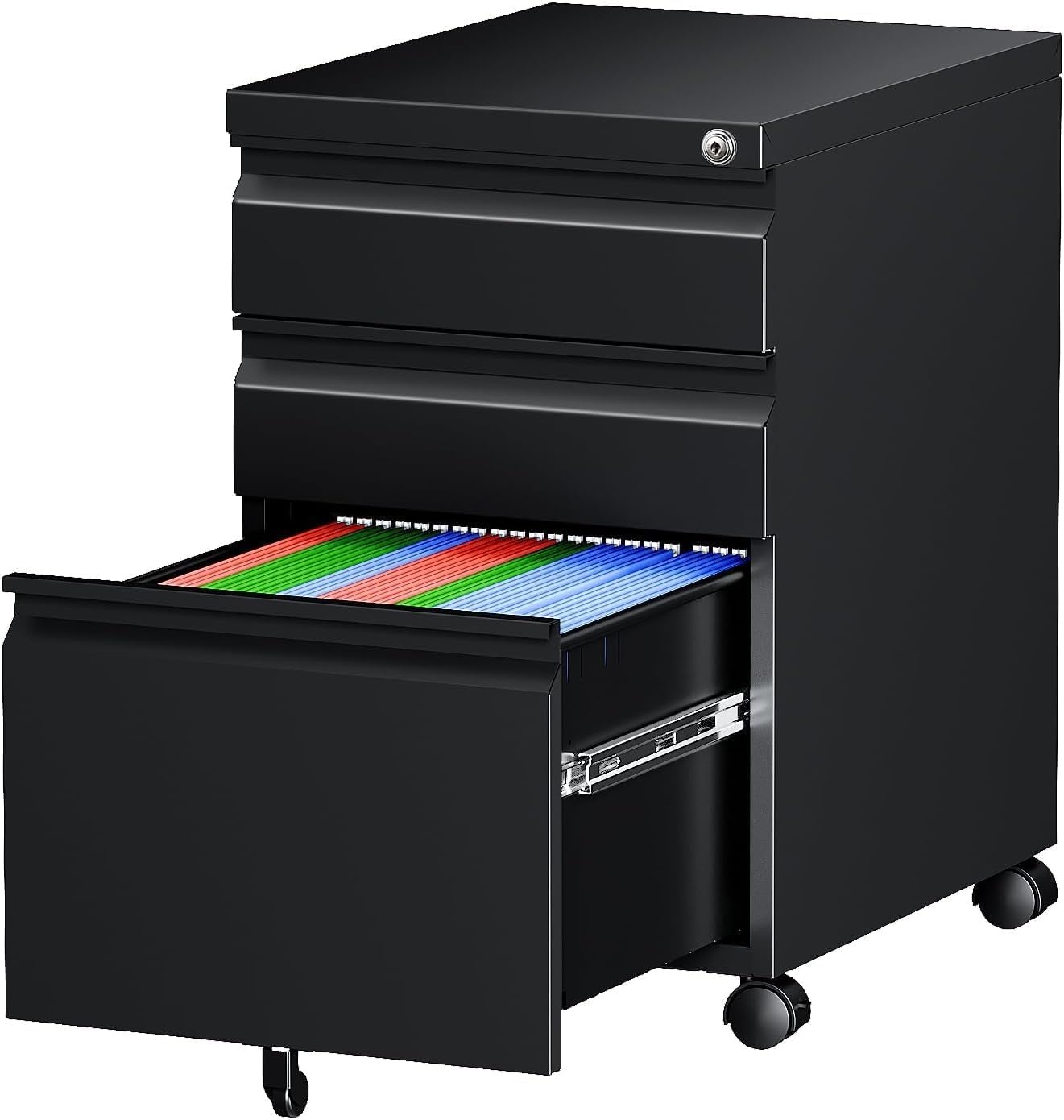 image:imageLetaya 3 Drawer Mobile File Cabinet with Lock Under Desk Metal Rolling Filing Cabinets for Home Office Organizer LettersLegalA4 White Requires Installation WhiteBlack