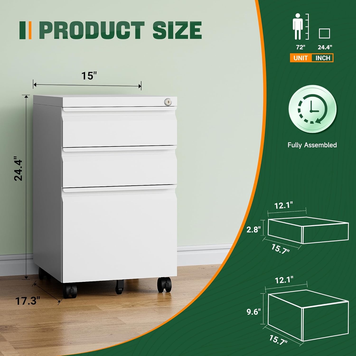 image:imageLetaya 3 Drawer Mobile File Cabinet with Lock Under Desk Metal Rolling Filing Cabinets for Home Office Organizer LettersLegalA4 White Requires Installation WhiteWhite