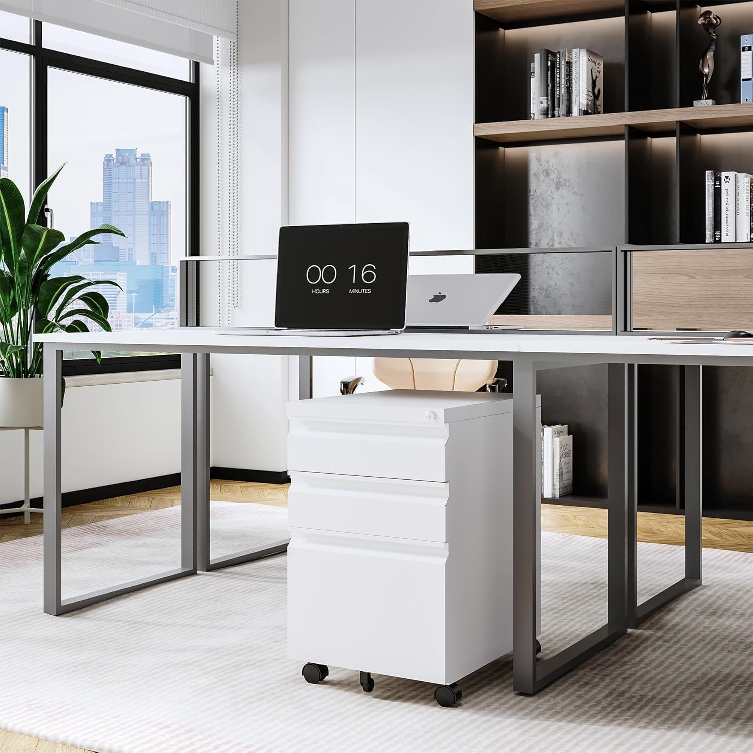 image:imageLetaya 3 Drawer Mobile File Cabinet with Lock Under Desk Metal Rolling Filing Cabinets for Home Office Organizer LettersLegalA4 White Requires Installation WhiteWhite
