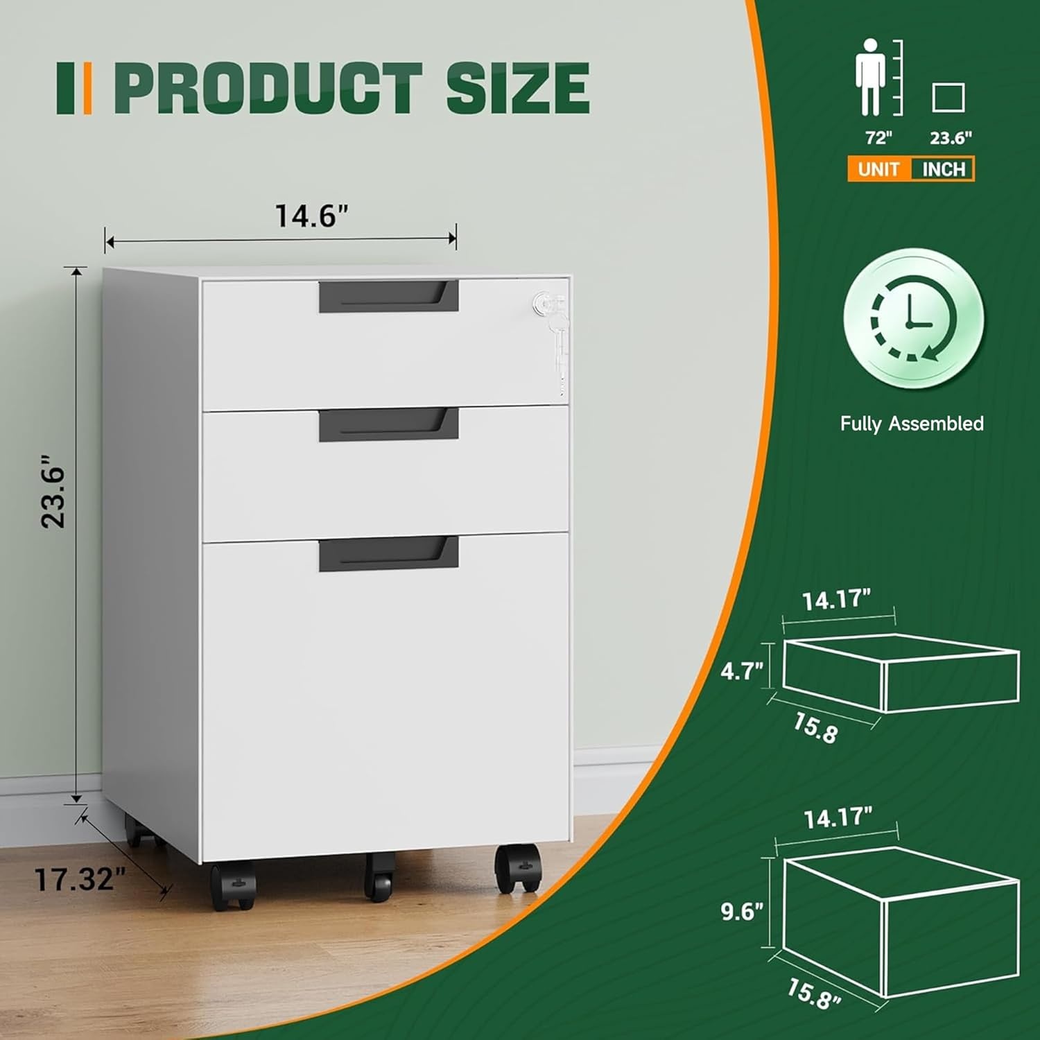 image:imageLetaya 3 Drawer Mobile File Cabinet with Lock Under Desk Metal Rolling Filing Cabinets for Home Office Organizer LettersLegalA4 White Requires Installation WhiteWhite