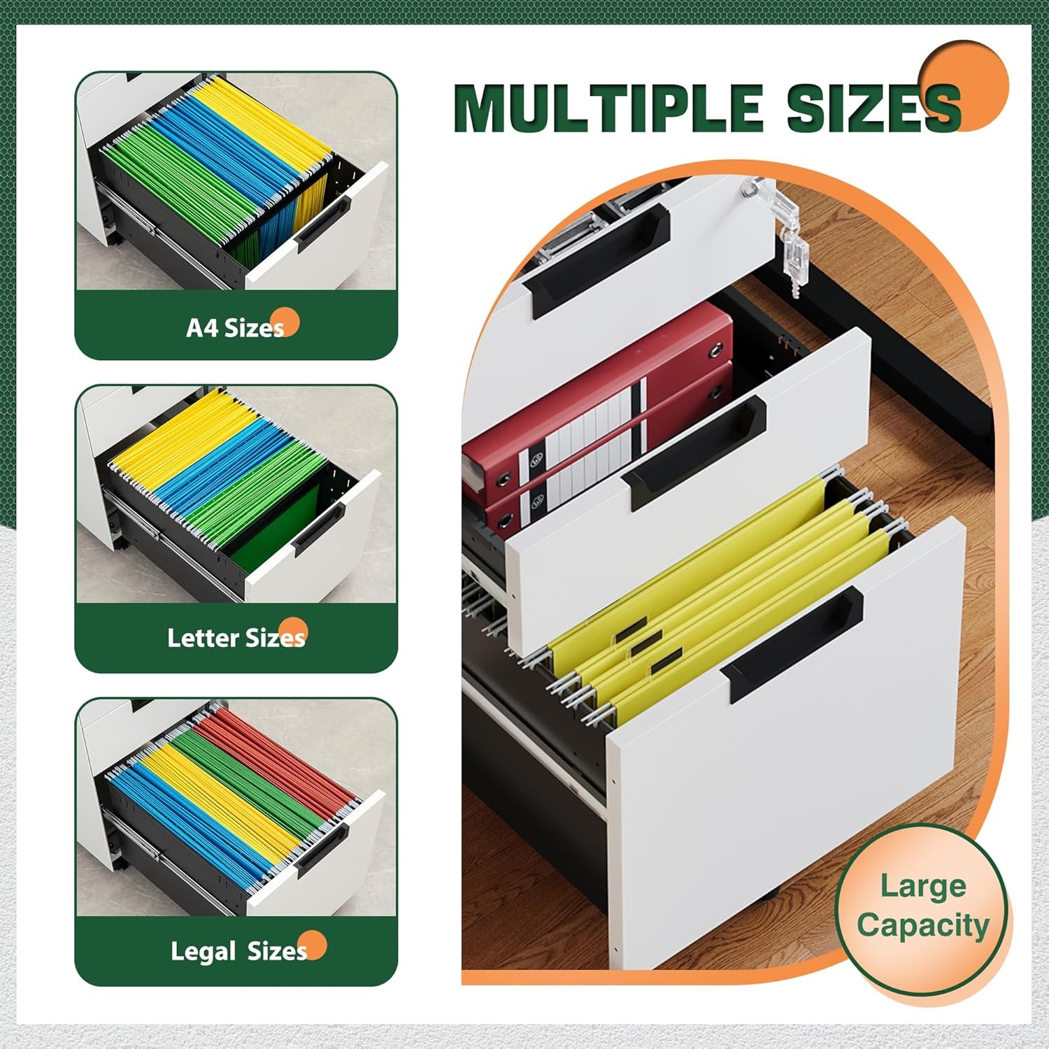 image:imageLetaya 3 Drawer Mobile File Cabinet with Lock Under Desk Metal Rolling Filing Cabinets for Home Office Organizer LettersLegalA4 White Requires Installation WhiteWhite