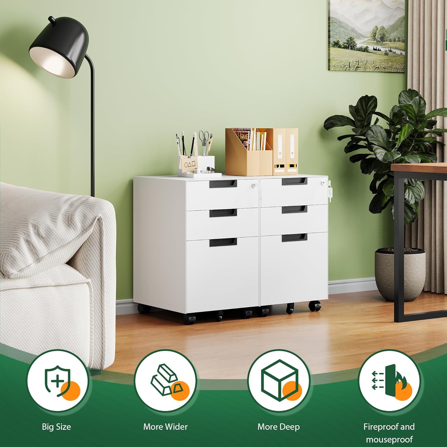 image:imageLetaya 3 Drawer Mobile File Cabinet with Lock Under Desk Metal Rolling Filing Cabinets for Home Office Organizer LettersLegalA4 White Requires Installation WhiteWhite