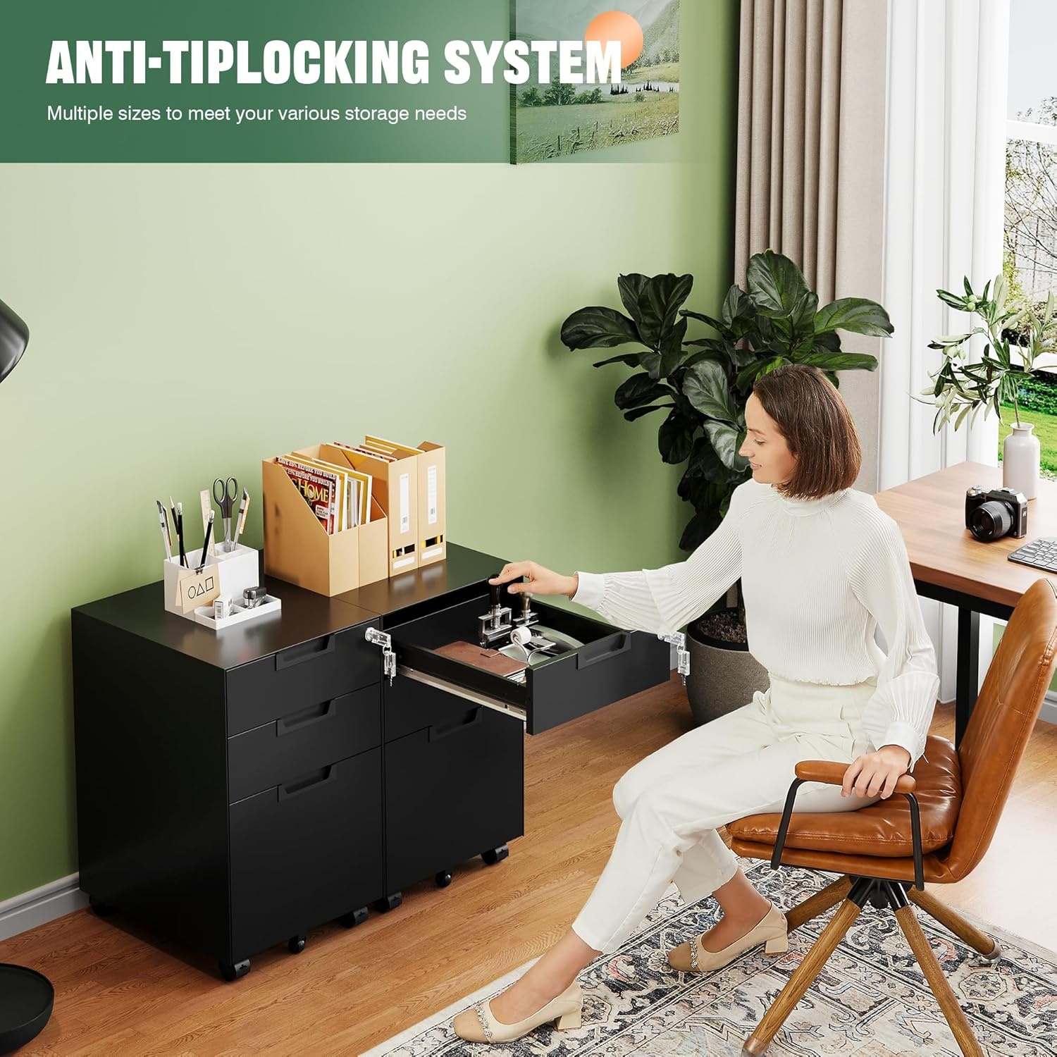 image:imageLetaya 3 Drawer Mobile File Cabinet with Lock Under Desk Metal Rolling Filing Cabinets for Home Office Organizer LettersLegalA4 White Requires Installation WhiteWhite