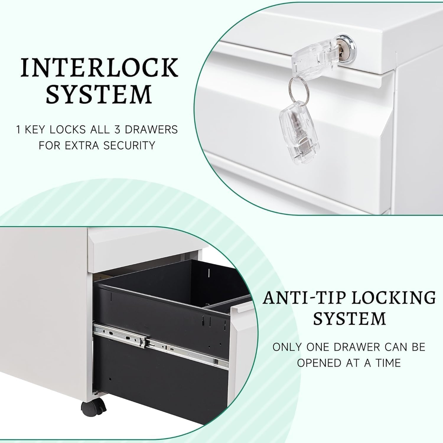 image:imageLetaya 3 Drawer Mobile File Cabinet with Lock Under Desk Metal Rolling Filing Cabinets for Home Office Organizer LettersLegalA4 White Requires Installation WhiteWhite