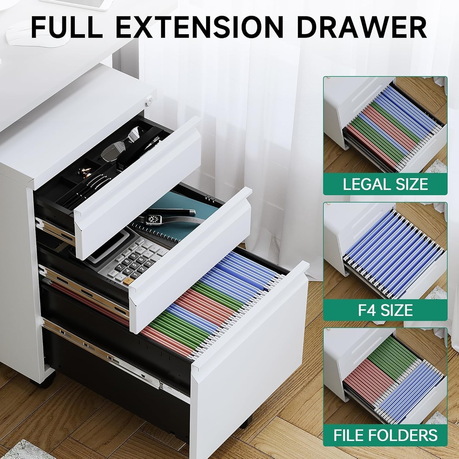 image:imageLetaya 3 Drawer Mobile File Cabinet with Lock Under Desk Metal Rolling Filing Cabinets for Home Office Organizer LettersLegalA4 White Requires Installation WhiteWhite