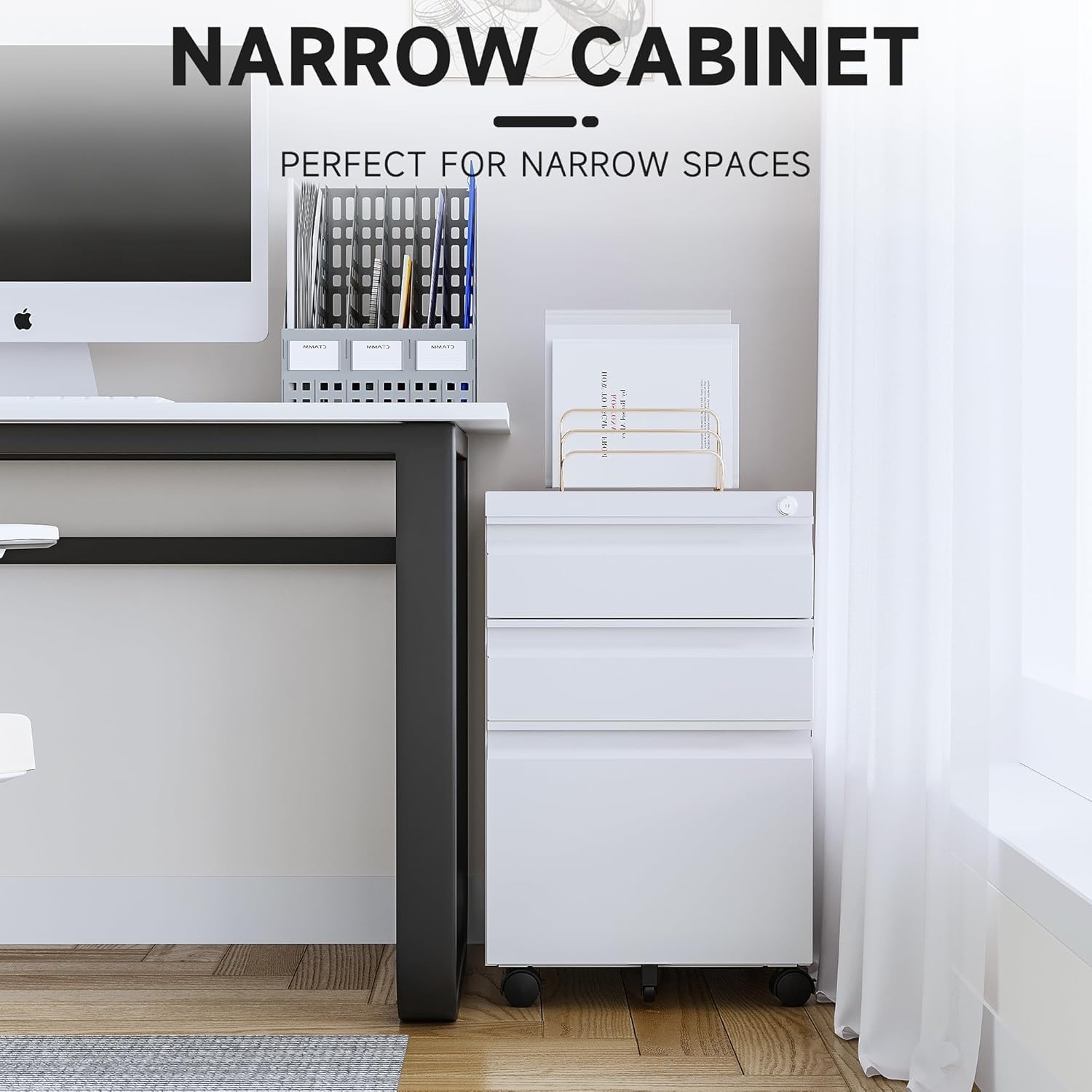 image:imageLetaya 3 Drawer Mobile File Cabinet with LockUnder Desk Metal Small Filing Cabinets for Home Office Organizer LettersLegalA4Fully Assembled Except WheelsBlackWhite