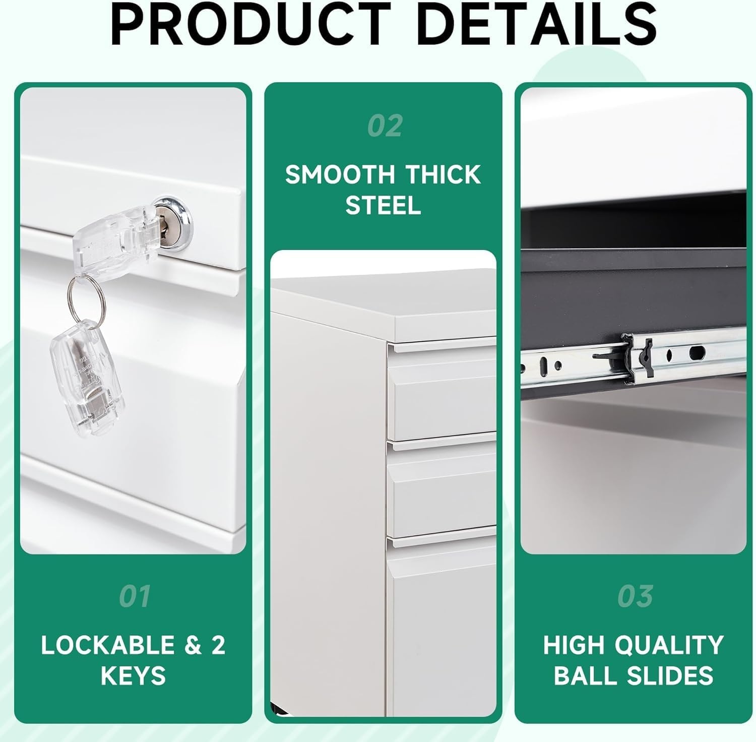 image:imageLetaya 3 Drawer Mobile File Cabinet with LockUnder Desk Metal Small Filing Cabinets for Home Office Organizer LettersLegalA4Fully Assembled Except WheelsBlackWhite
