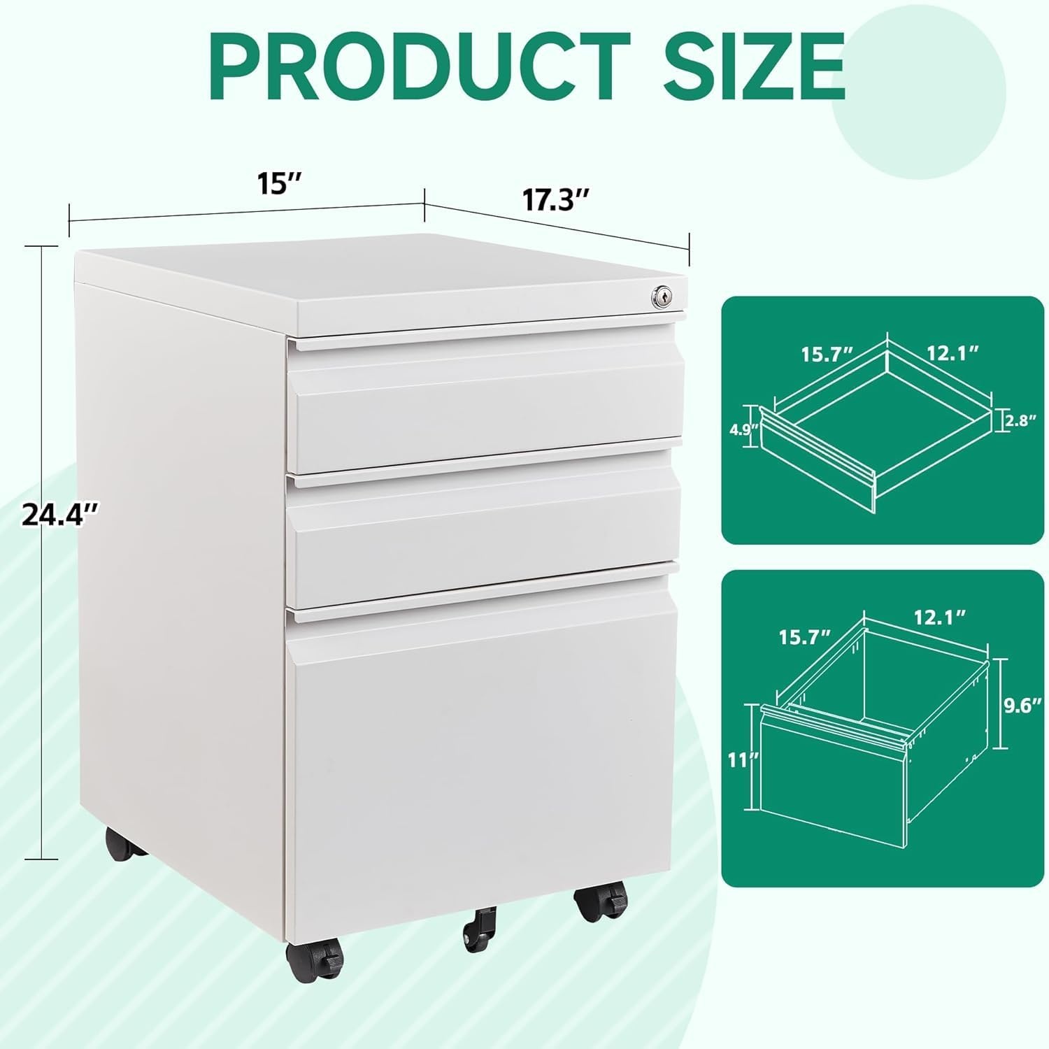 image:imageLetaya 3 Drawer Mobile File Cabinet with LockUnder Desk Metal Small Filing Cabinets for Home Office Organizer LettersLegalA4Fully Assembled Except WheelsBlackWhite