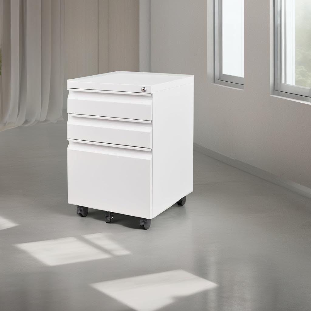 image:imageLetaya 3 Drawer Mobile File Cabinet with LockUnder Desk Metal Small Filing Cabinets for Home Office Organizer LettersLegalA4Fully Assembled Except WheelsBlackWhite