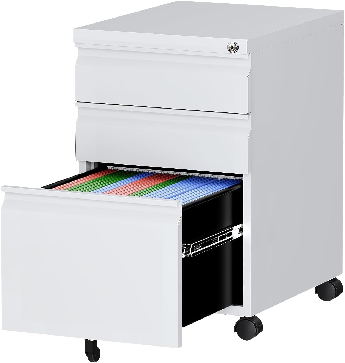 image:imageLetaya 3 Drawer Mobile File Cabinet with LockUnder Desk Metal Small Filing Cabinets for Home Office Organizer LettersLegalA4Fully Assembled Except WheelsBlackWhite
