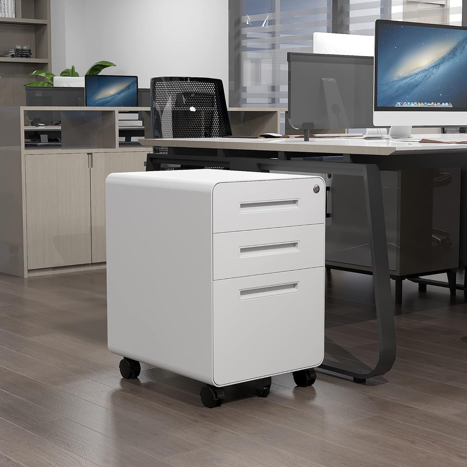 image:imageLetaya File Cabinet 3 Drawer Filing Cabinets for Home Office with Lock Mobile Under Desk Fully Assembled Cabinet WhiteWhite