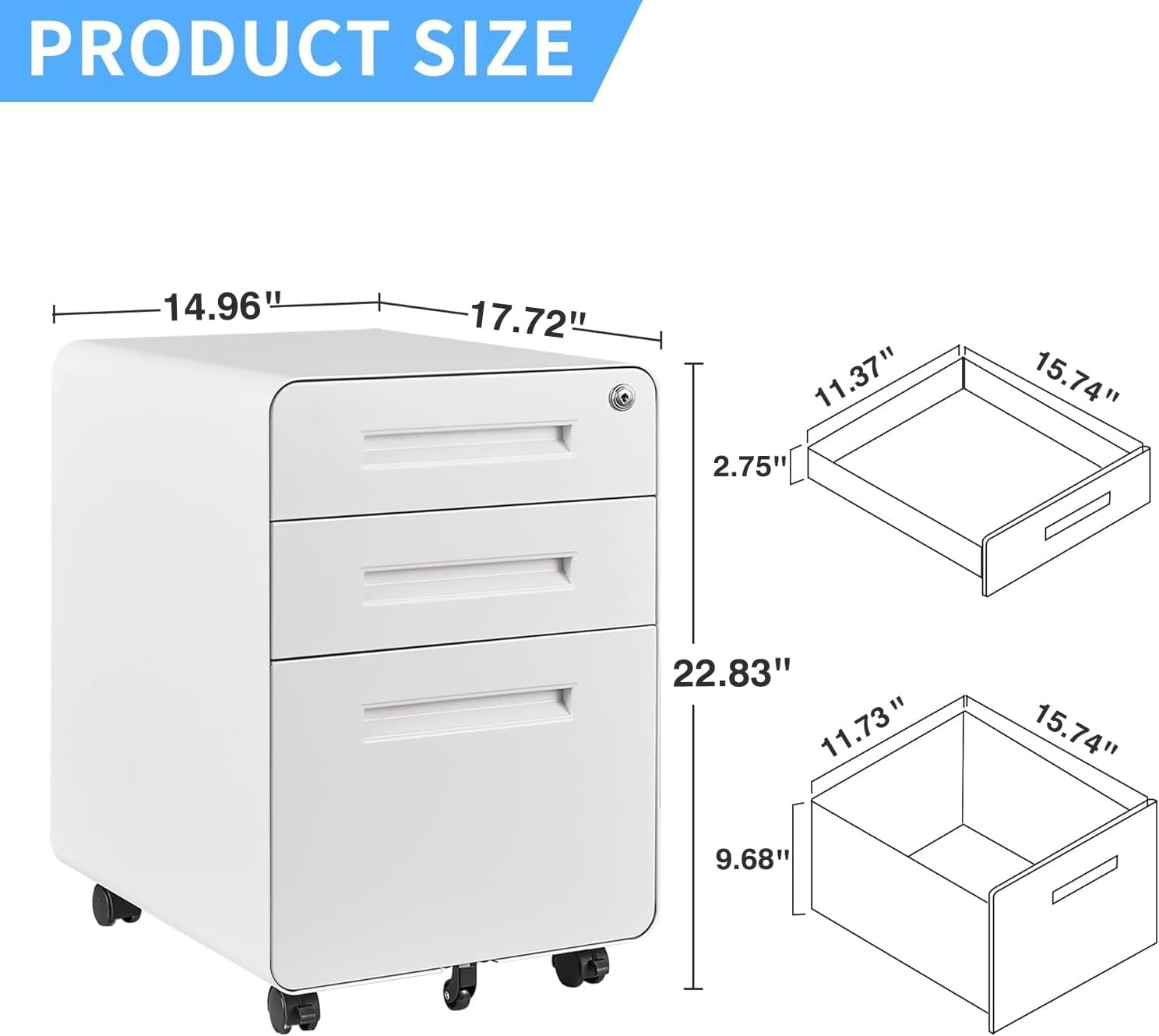 image:imageLetaya File Cabinet 3 Drawer Filing Cabinets for Home Office with Lock Mobile Under Desk Fully Assembled Cabinet WhiteWhite