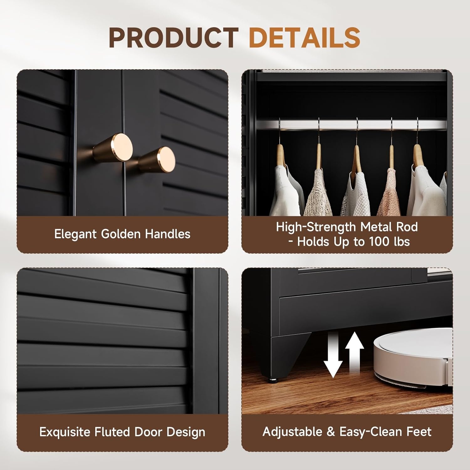 image:imageLetaya Metal Armoire Wardrobe Closet with 2 Drawers18 Deep Clothing Storage Cabinet with Doors and ShelvesCoat Closet with Hanging RodBedroomHomeCloak RoomWhiteBlack