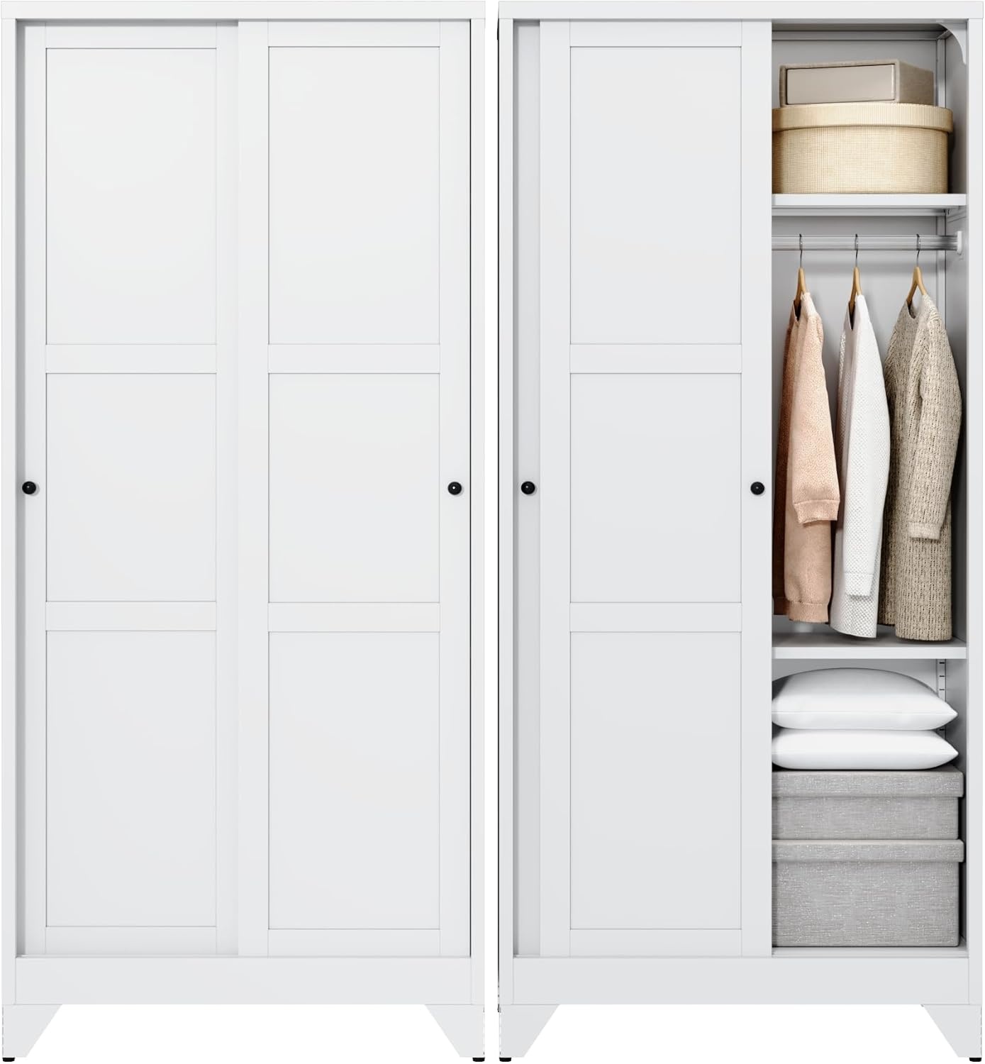 image:imageLetaya Metal Armoire Wardrobe Closet with 2 Drawers18 Deep Clothing Storage Cabinet with Doors and ShelvesCoat Closet with Hanging RodBedroomHomeCloak RoomWhiteWhite