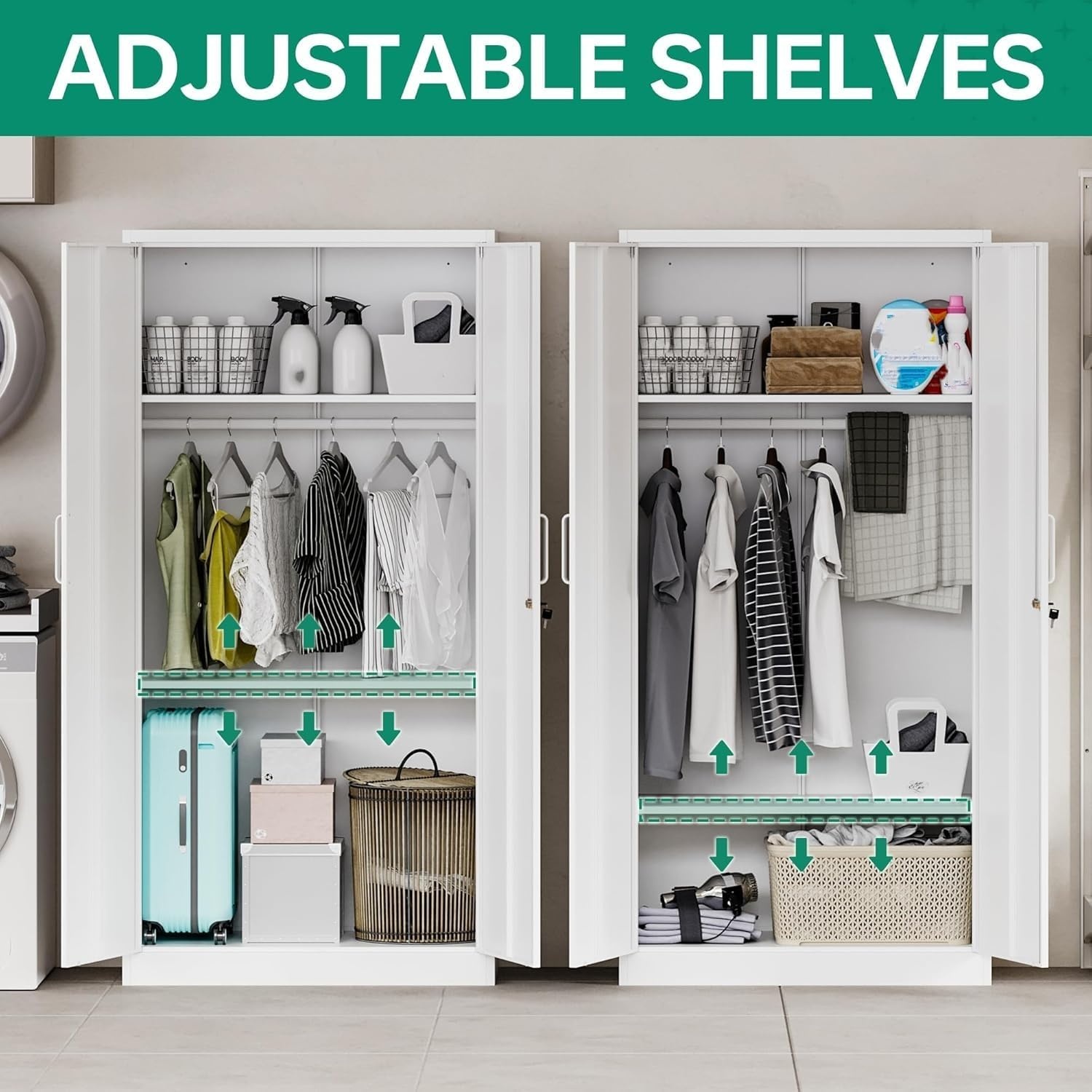 image:imageLetaya Metal Armoire Wardrobe Closet with 2 Drawers18 Deep Clothing Storage Cabinet with Doors and ShelvesCoat Closet with Hanging RodBedroomHomeCloak RoomWhiteWhite