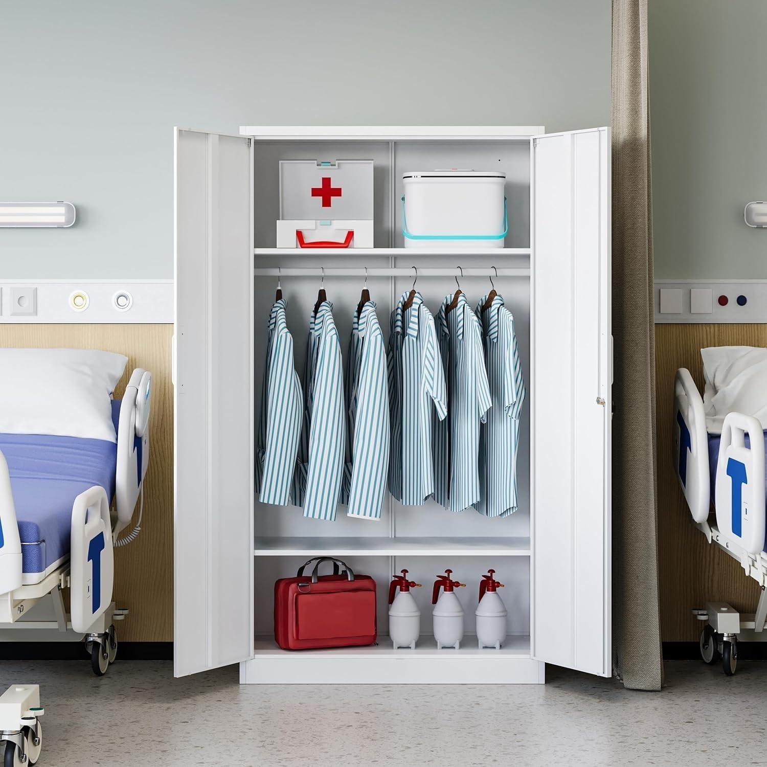 image:imageLetaya Metal Armoire Wardrobe Closet with 2 Drawers18 Deep Clothing Storage Cabinet with Doors and ShelvesCoat Closet with Hanging RodBedroomHomeCloak RoomWhiteWhite