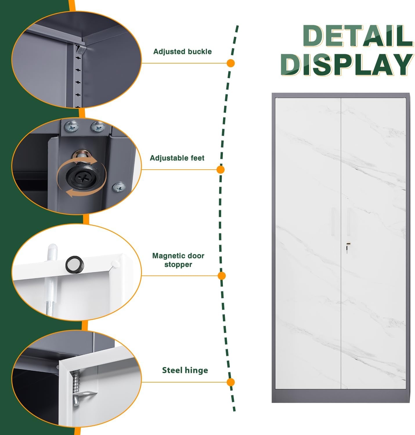 image:imageLetaya Metal Armoire Wardrobe Closet with 2 Drawers18 Deep Clothing Storage Cabinet with Doors and ShelvesCoat Closet with Hanging RodBedroomHomeCloak RoomWhiteGray White