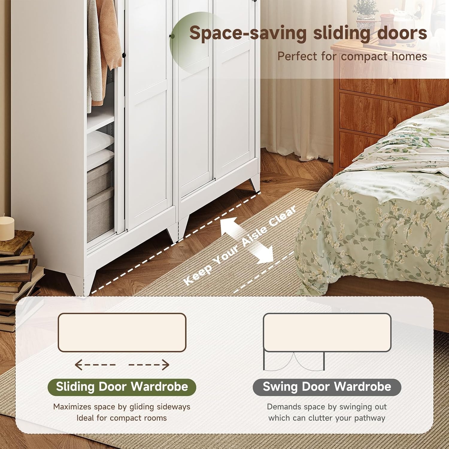 image:imageLetaya Metal Armoire Wardrobe Closet with 2 Drawers18 Deep Clothing Storage Cabinet with Doors and ShelvesCoat Closet with Hanging RodBedroomHomeCloak RoomWhiteWhite