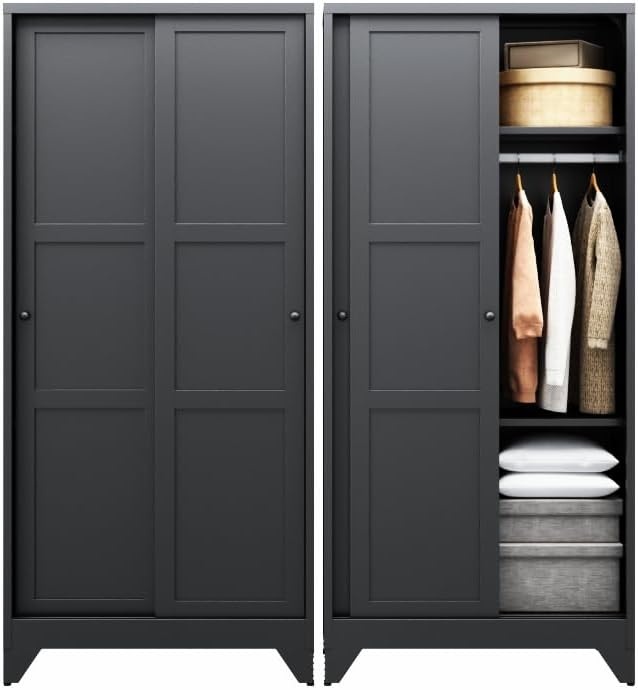 image:imageLetaya Metal Armoire Wardrobe Closet with 2 Drawers18 Deep Clothing Storage Cabinet with Doors and ShelvesCoat Closet with Hanging RodBedroomHomeCloak RoomWhiteBlack