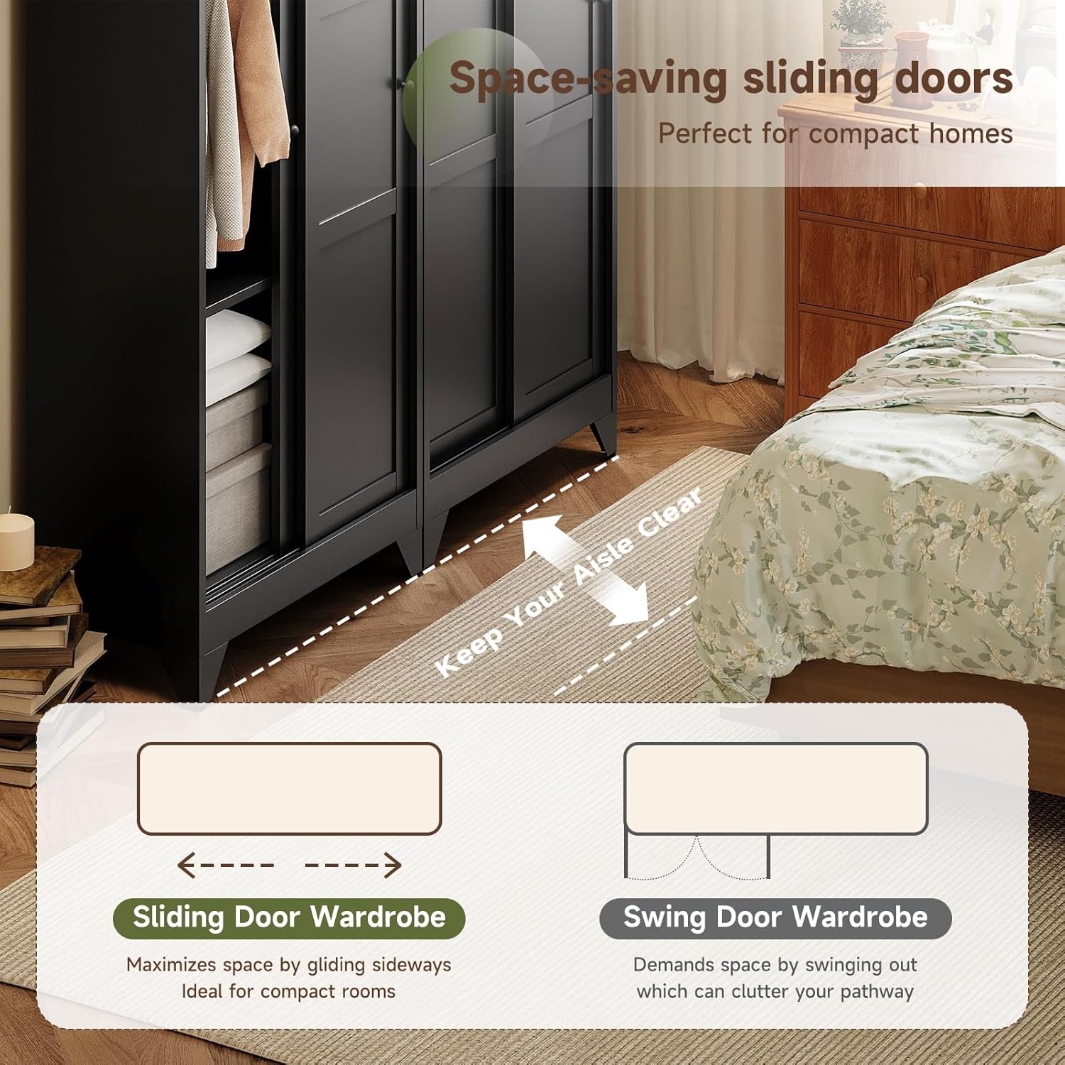 image:imageLetaya Metal Armoire Wardrobe Closet with 2 Drawers18 Deep Clothing Storage Cabinet with Doors and ShelvesCoat Closet with Hanging RodBedroomHomeCloak RoomWhiteBlack