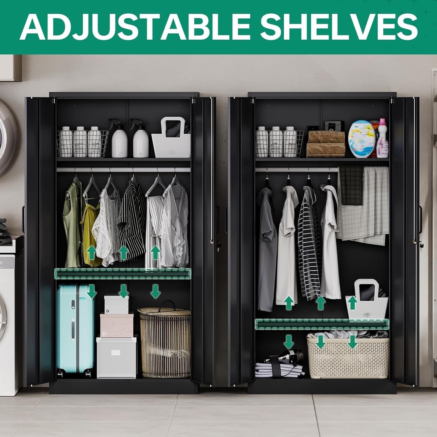 image:imageLetaya Metal Armoire Wardrobe Closet with 2 Drawers18 Deep Clothing Storage Cabinet with Doors and ShelvesCoat Closet with Hanging RodBedroomHomeCloak RoomWhiteBlack