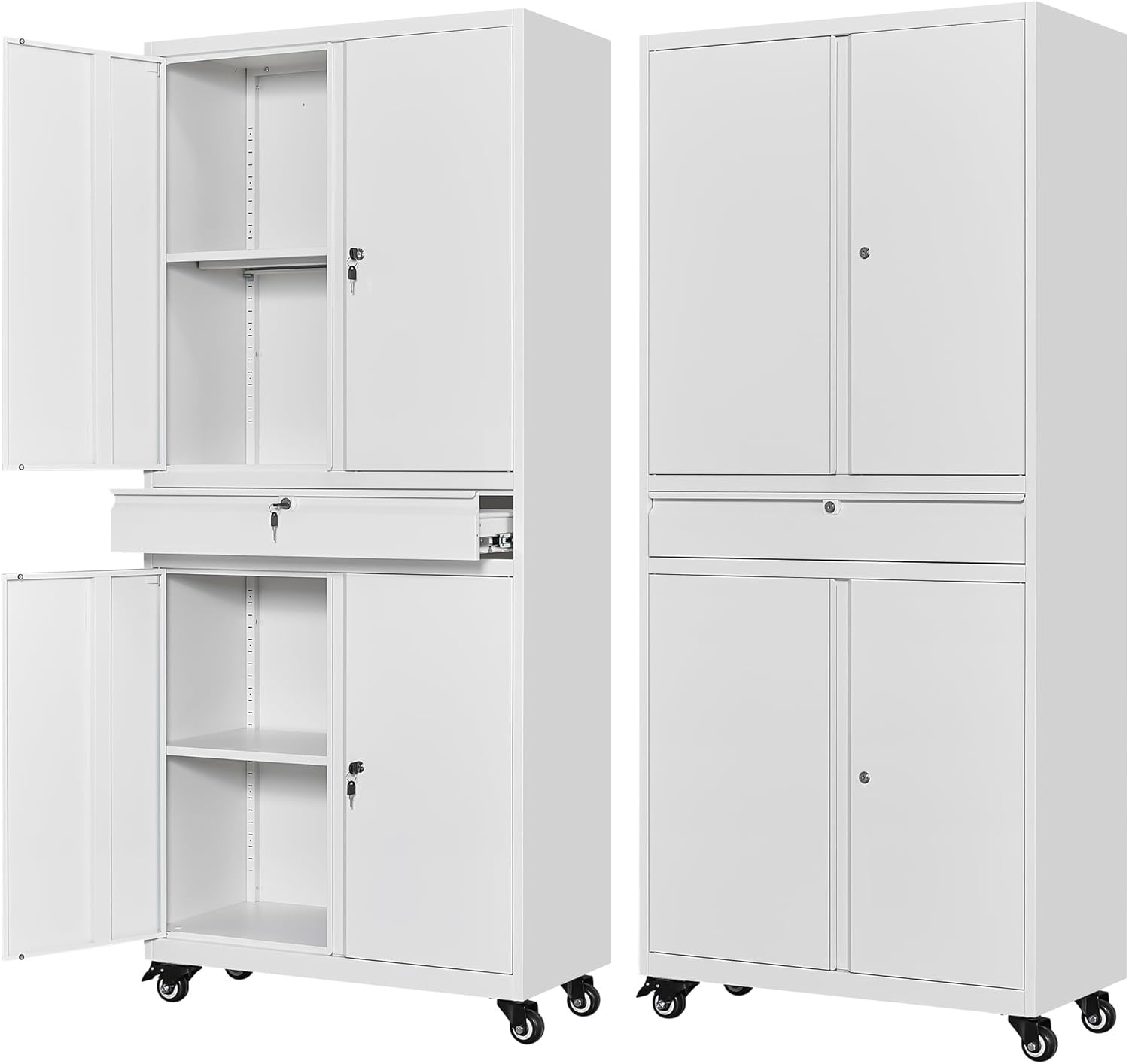 image:imageLetaya Metal Garage Storage Cabinet with Wheels72 Rolling Tool Cabinet with 4 Door LockAdjustable Shelves and Drawer for Garage Home Office Utility Room White with WheelsWhite