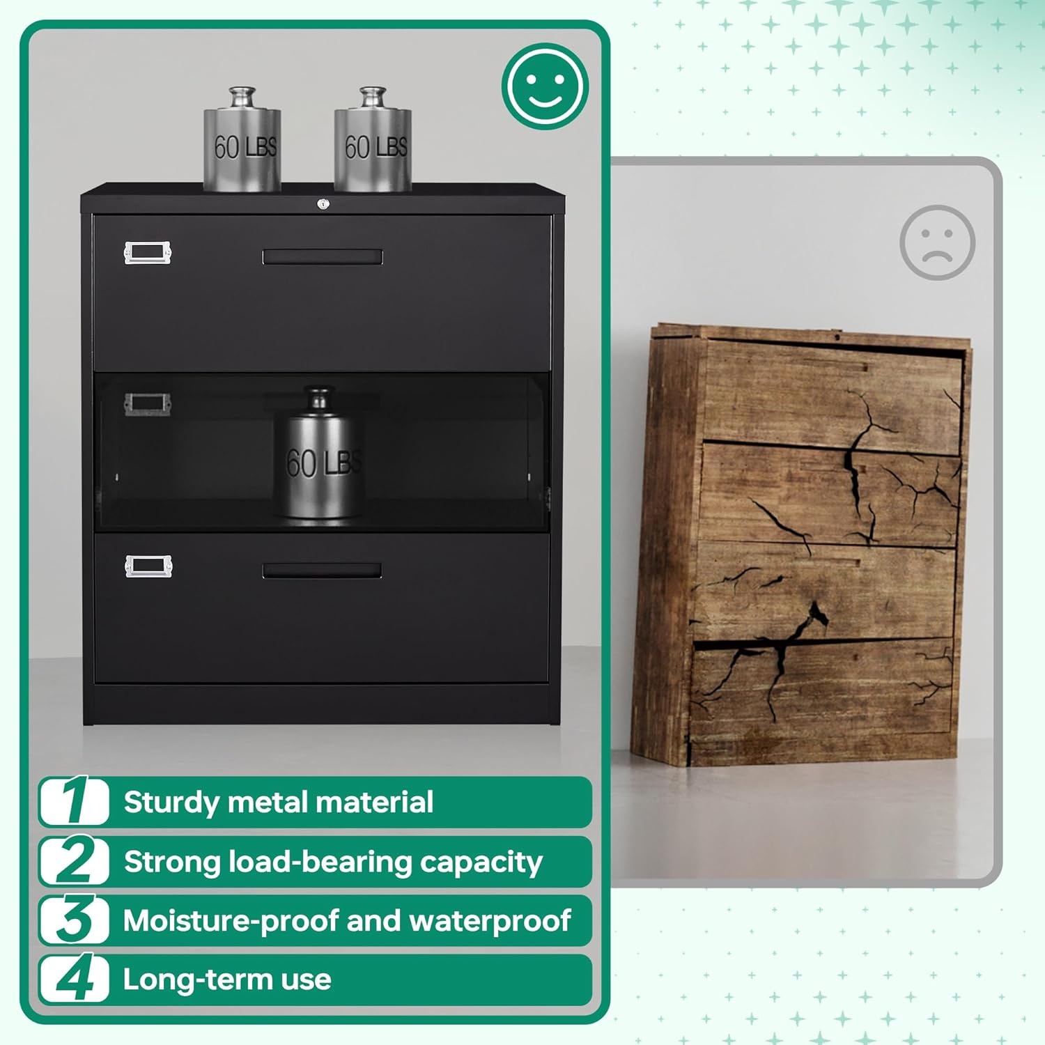 image:imageLetaya Metal Lateral File Cabinets with Lock2 Drawer Steel Wide Filing Organization Storage CabinetsHome Office Furniture for Hanging Files LetterLegalF4A4 Size Blcak2 DrawerBlack