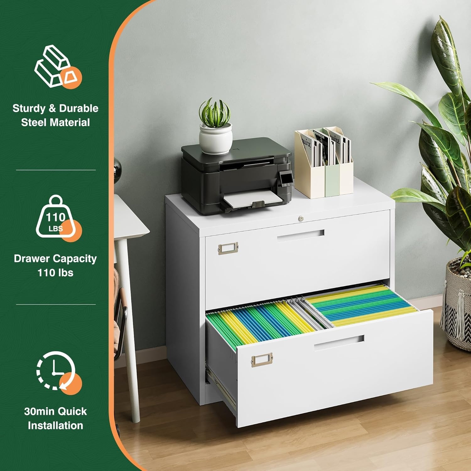 image:imageLetaya Metal Lateral File Cabinets with Lock2 Drawer Steel Wide Filing Organization Storage CabinetsHome Office Furniture for Hanging Files LetterLegalF4A4 Size Blcak2 DrawerWhite