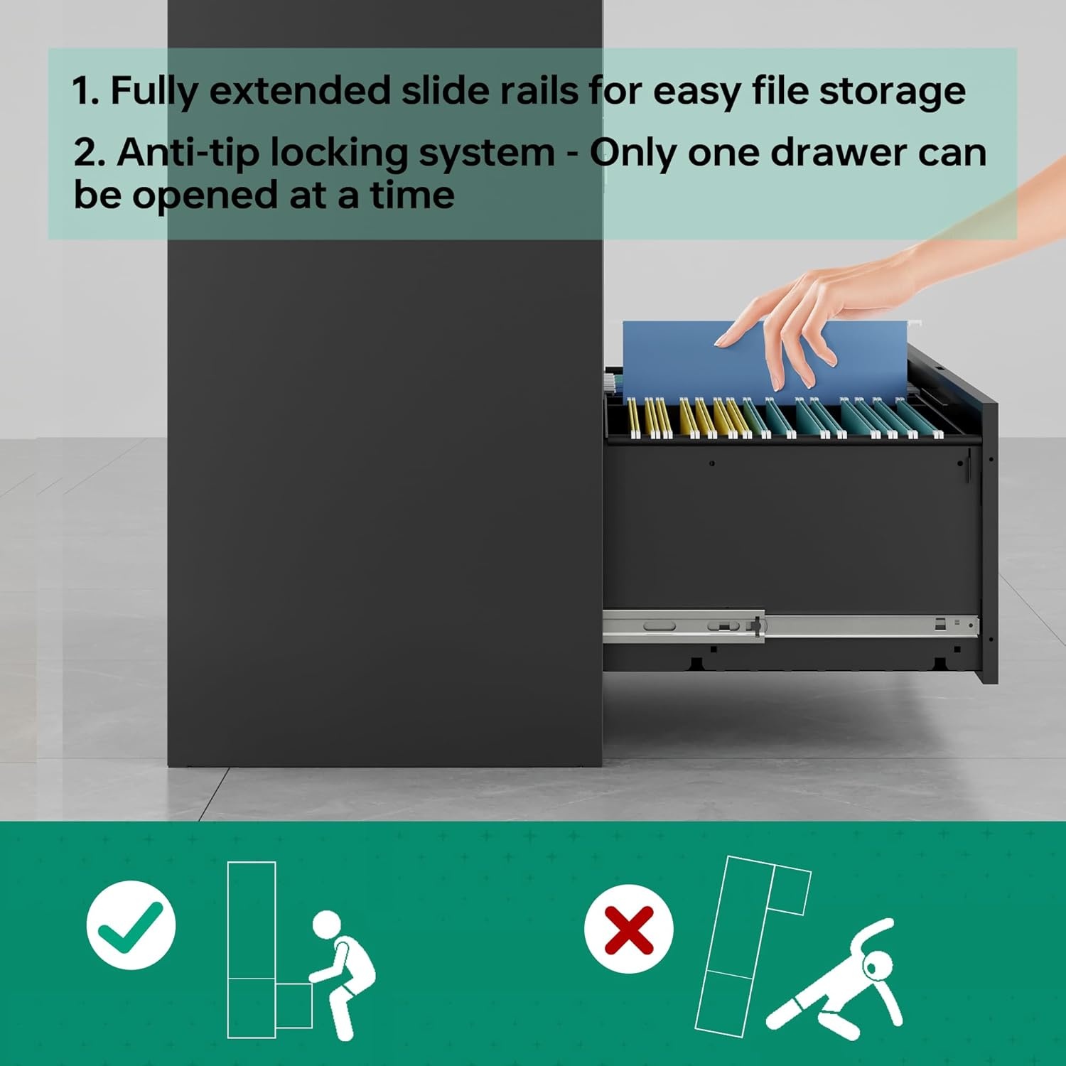 image:imageLetaya Metal Lateral File Cabinets with Lock2 Drawer Steel Wide Filing Organization Storage CabinetsHome Office Furniture for Hanging Files LetterLegalF4A4 Size Blcak2 DrawerBlack