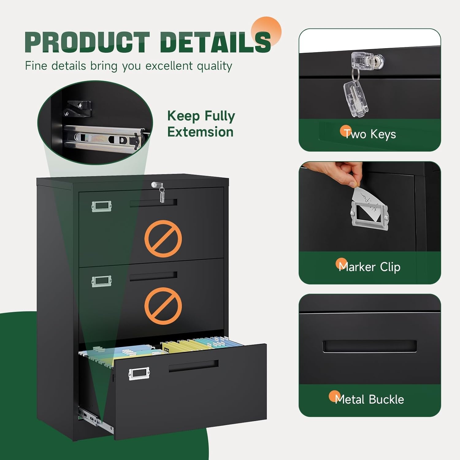image:imageLetaya Metal Lateral File Cabinets with Lock2 Drawer Steel Wide Filing Organization Storage CabinetsHome Office Furniture for Hanging Files LetterLegalF4A4 Size Blcak2 DrawerBlack