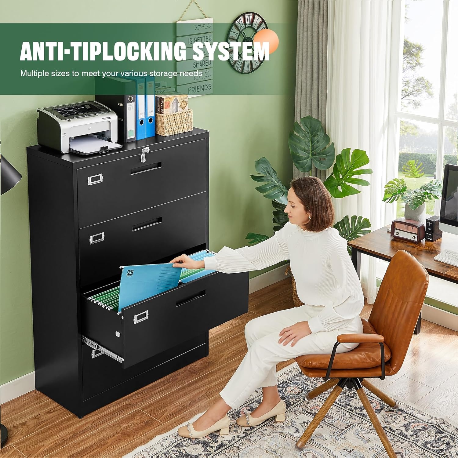 image:imageLetaya Metal Lateral File Cabinets with Lock2 Drawer Steel Wide Filing Organization Storage CabinetsHome Office Furniture for Hanging Files LetterLegalF4A4 Size Blcak2 DrawerBlack
