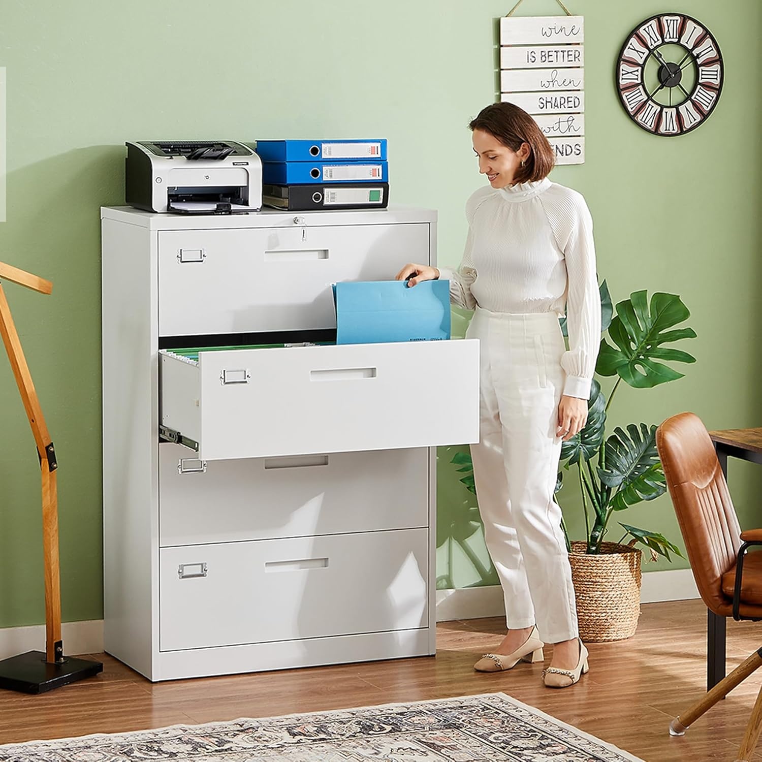 image:imageLetaya Metal Lateral File Cabinets with Lock2 Drawer Steel Wide Filing Organization Storage CabinetsHome Office Furniture for Hanging Files LetterLegalF4A4 Size Blcak2 DrawerWhite