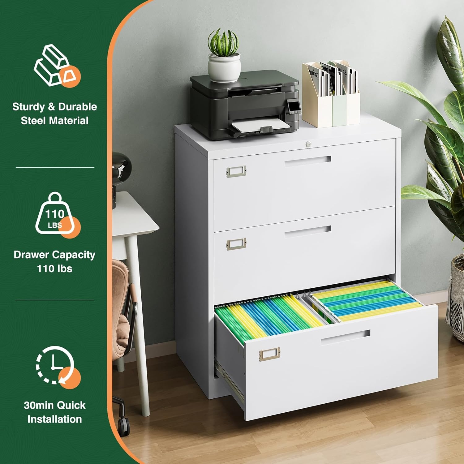 image:imageLetaya Metal Lateral File Cabinets with Lock2 Drawer Steel Wide Filing Organization Storage CabinetsHome Office Furniture for Hanging Files LetterLegalF4A4 Size Blcak2 DrawerWhite